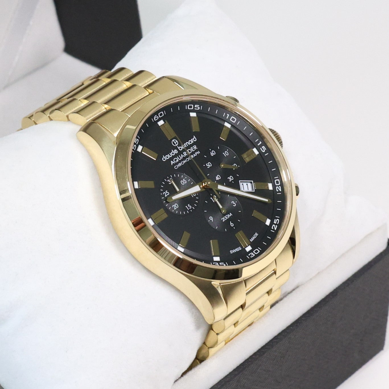 Claude Bernard Black Dial Gold Tone Mens Chronograph Watch 10222-37JM-NID