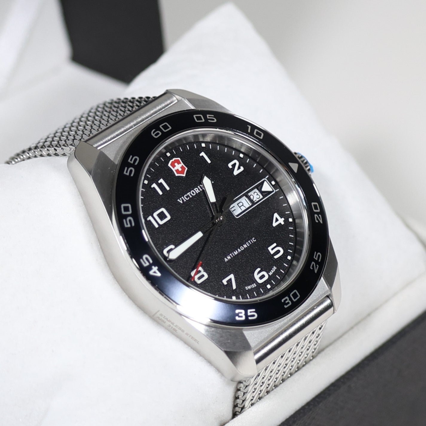 Victorinox Swiss Army Men's Black Dial Stainless Steel Mesh Bracelet Watch 242043