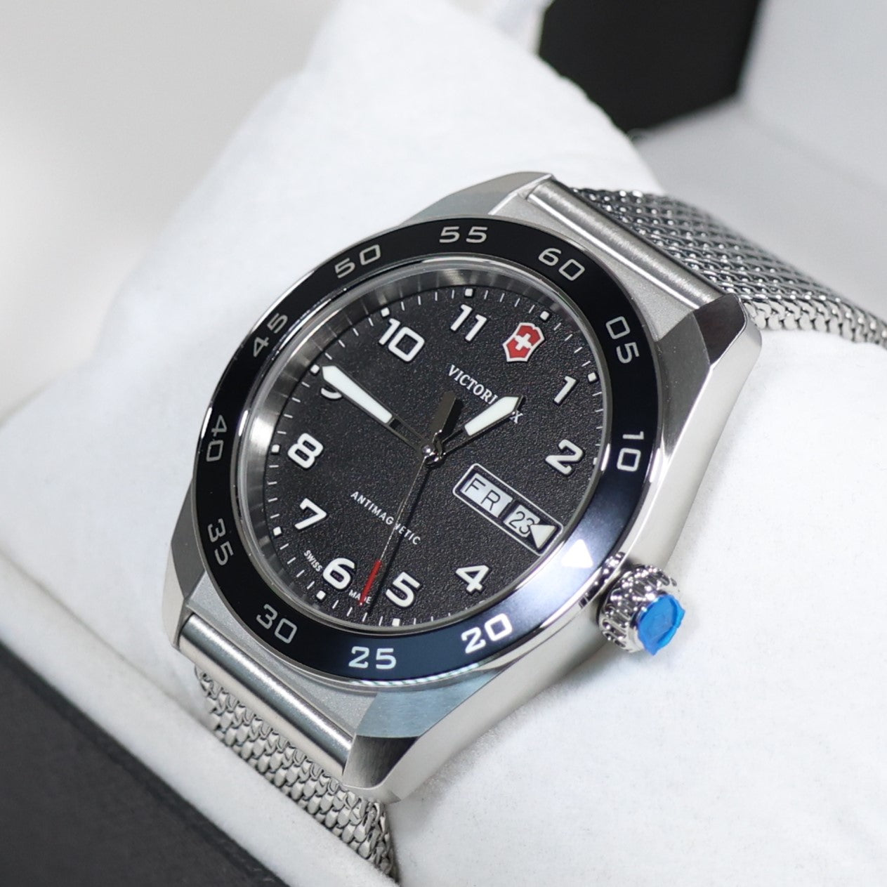 Victorinox Swiss Army Men's Black Dial Stainless Steel Mesh Bracelet Watch 242043