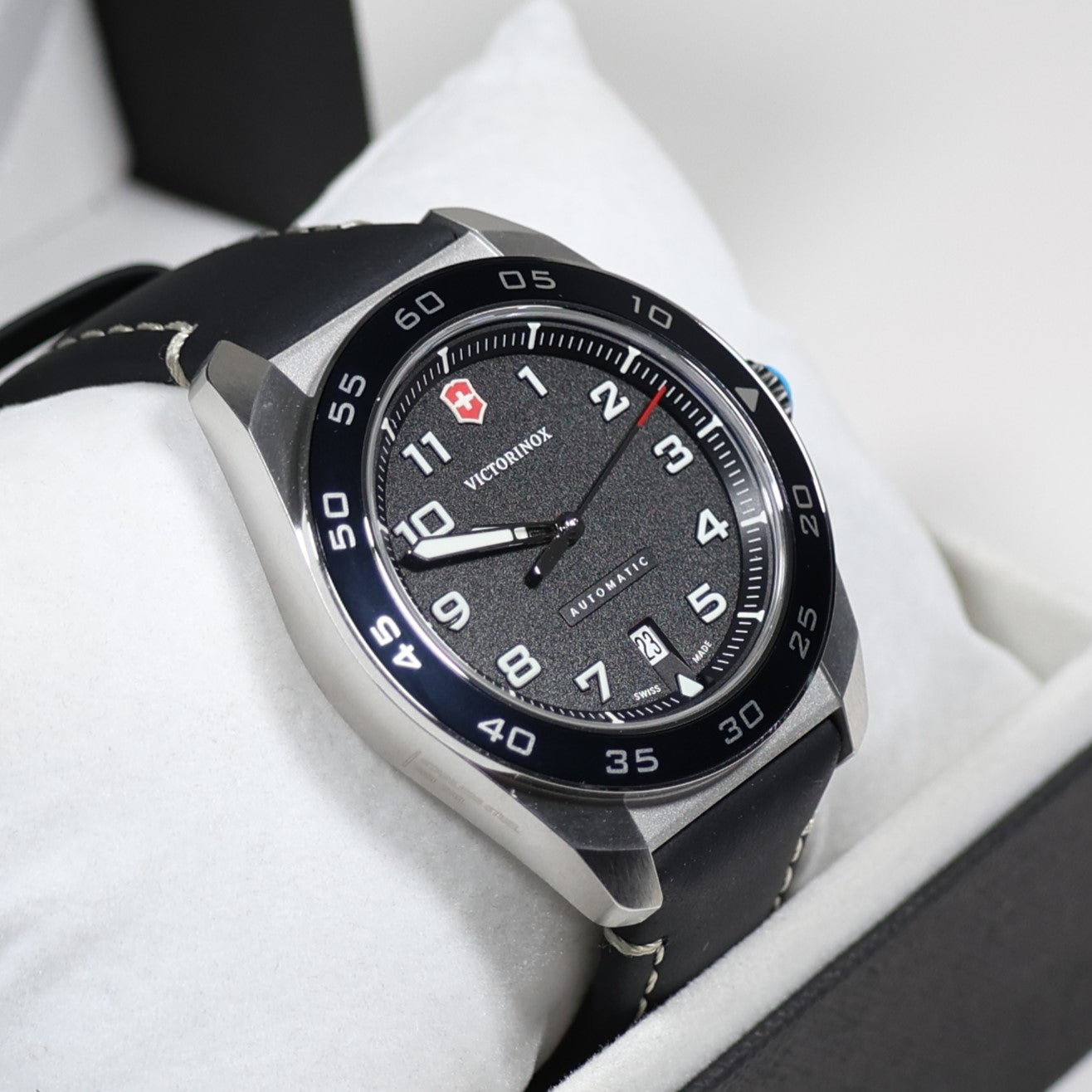 Victorinox Swiss Army Men's Automatic Black Dial Leather Strap Watch 242044