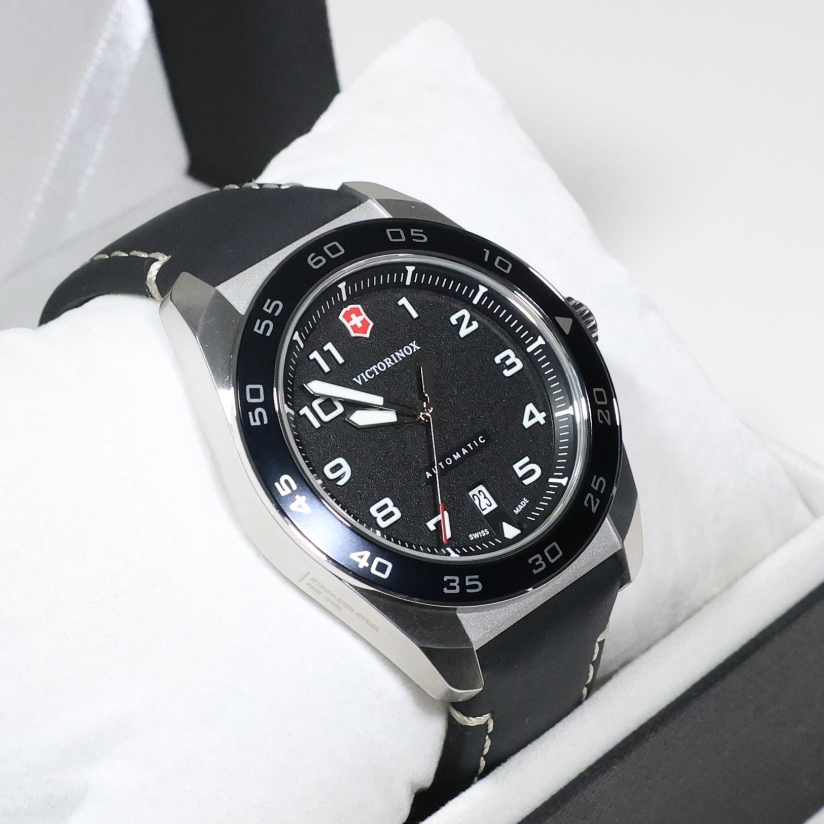 Victorinox Swiss Army Men's Automatic Black Dial Leather Strap Watch 242044