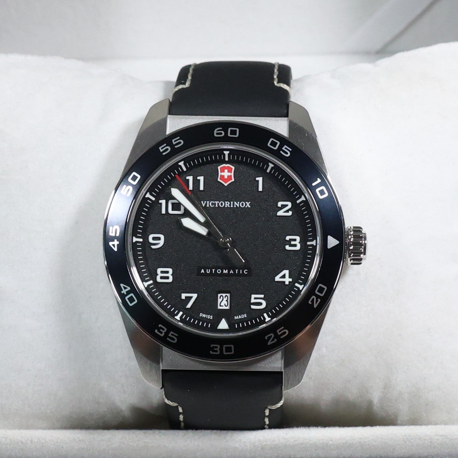 Victorinox Swiss Army Men's Automatic Black Dial Leather Strap Watch 242044