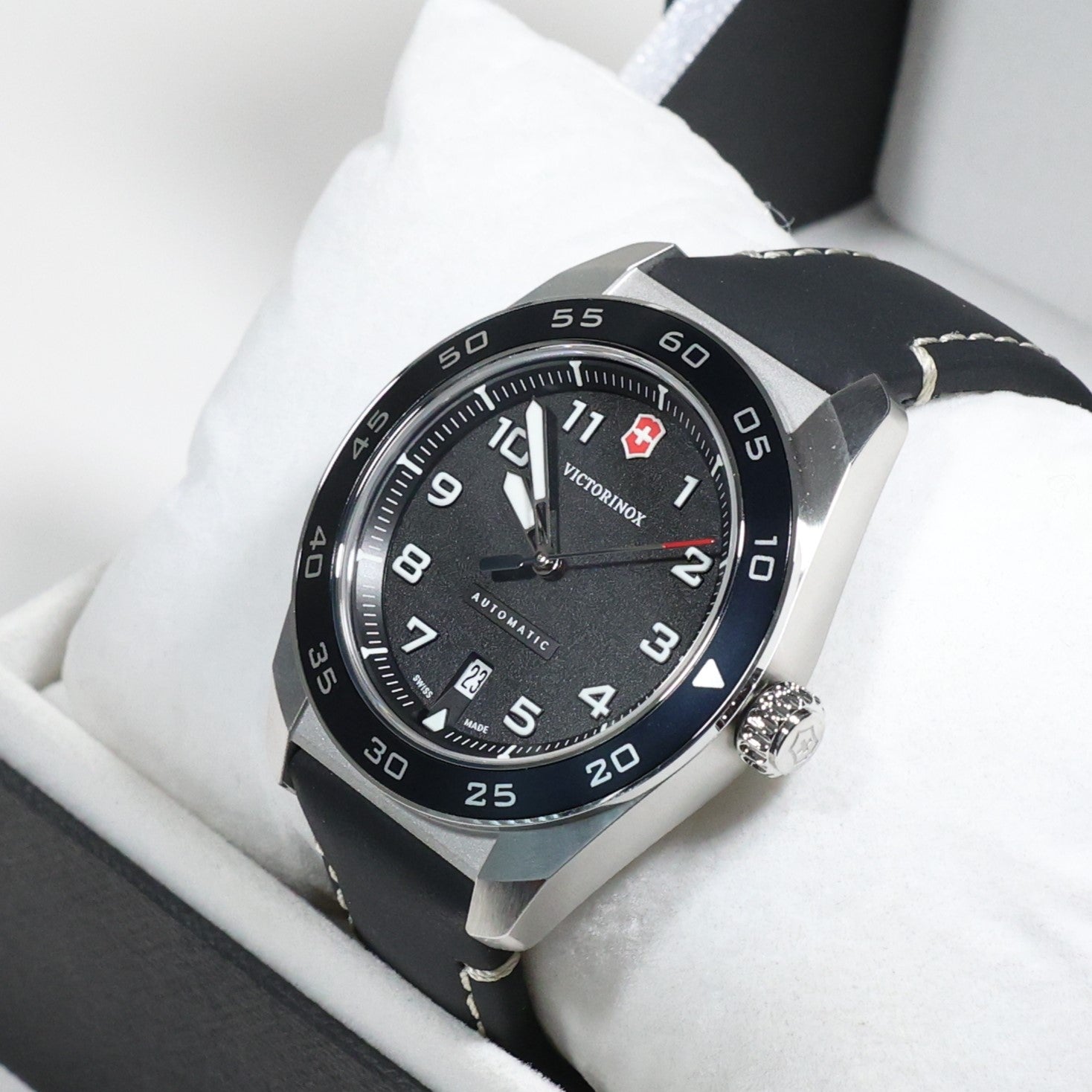 Victorinox Swiss Army Men's Automatic Black Dial Leather Strap Watch 242044