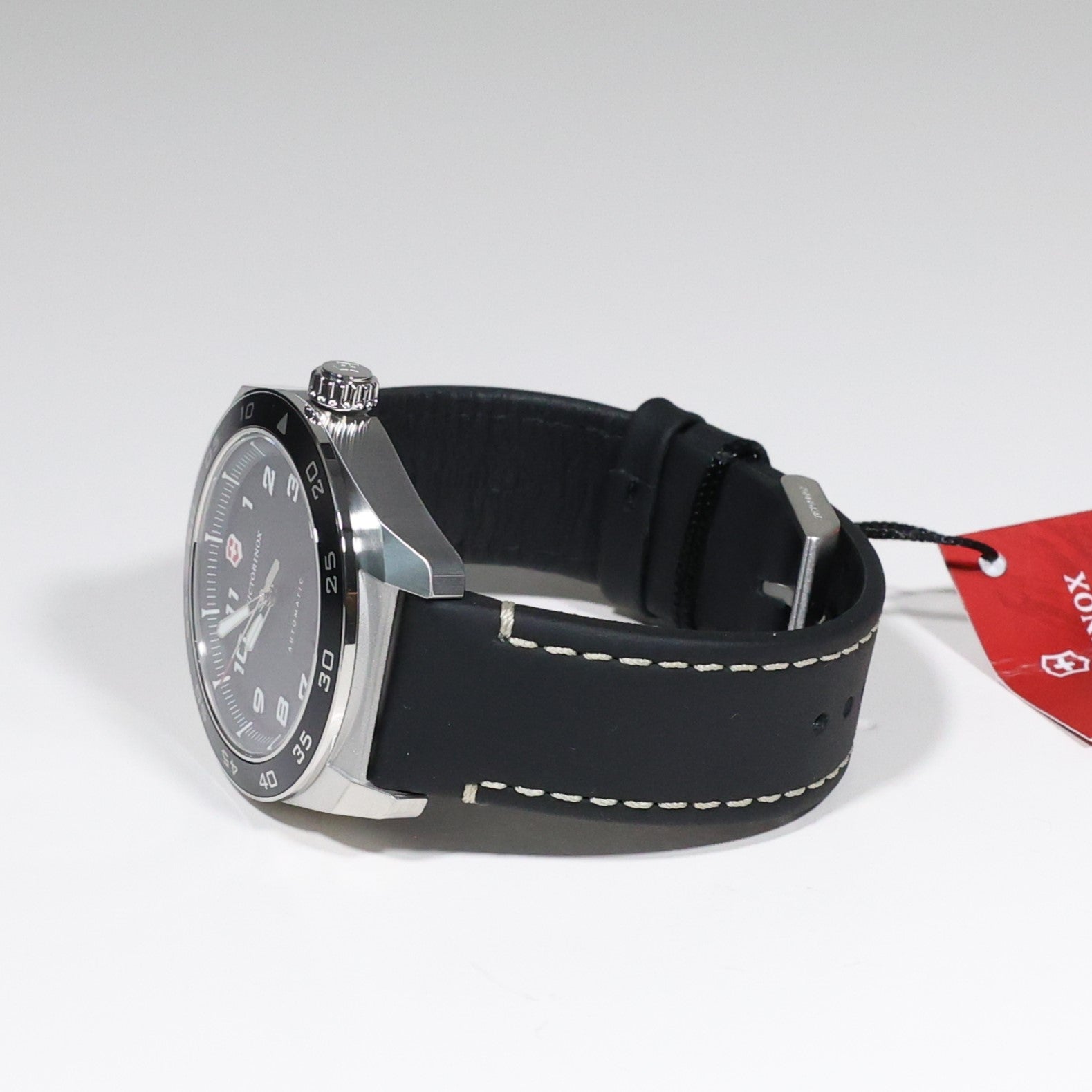 Victorinox Swiss Army Men's Automatic Black Dial Leather Strap Watch 242044