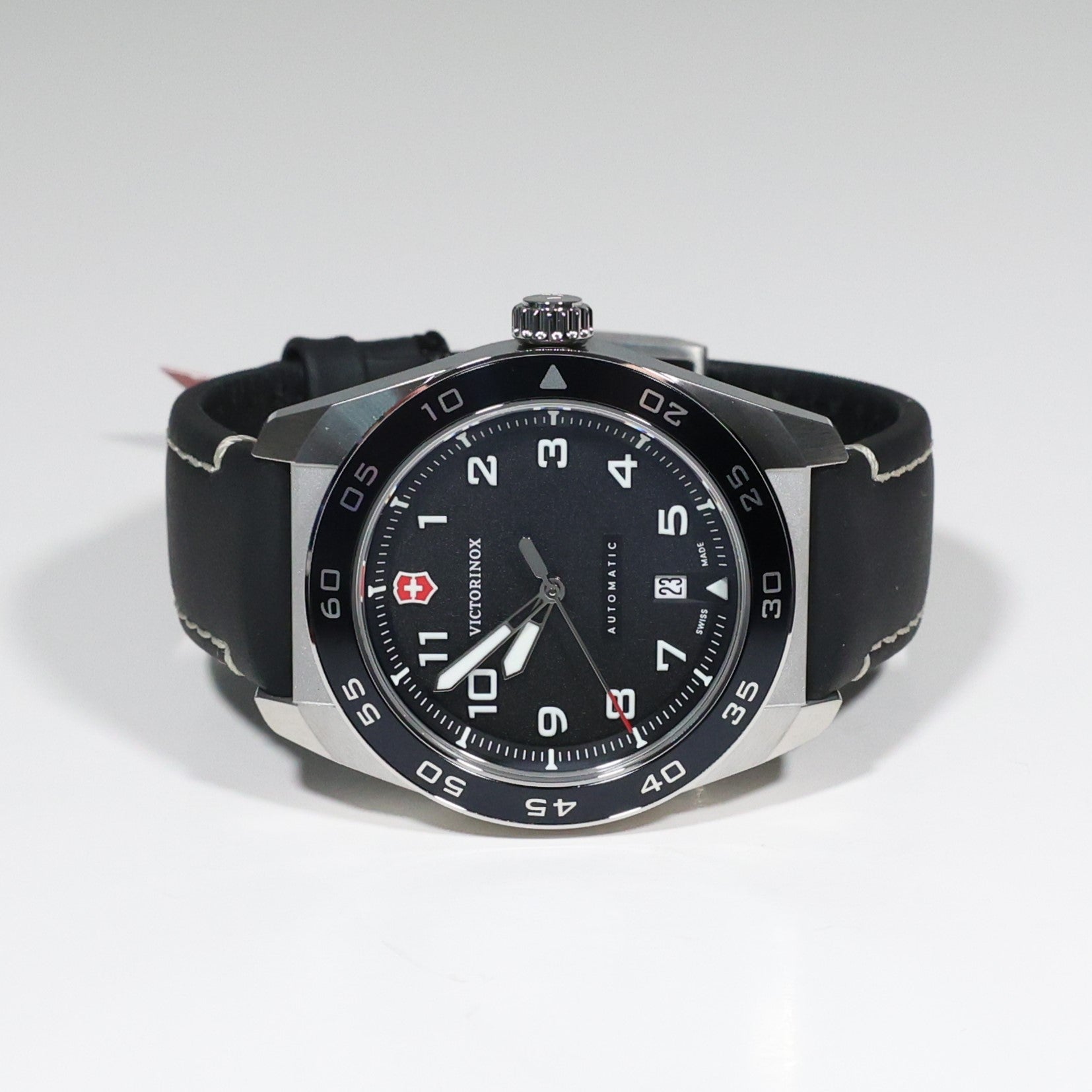 Victorinox Swiss Army Men's Automatic Black Dial Leather Strap Watch 242044