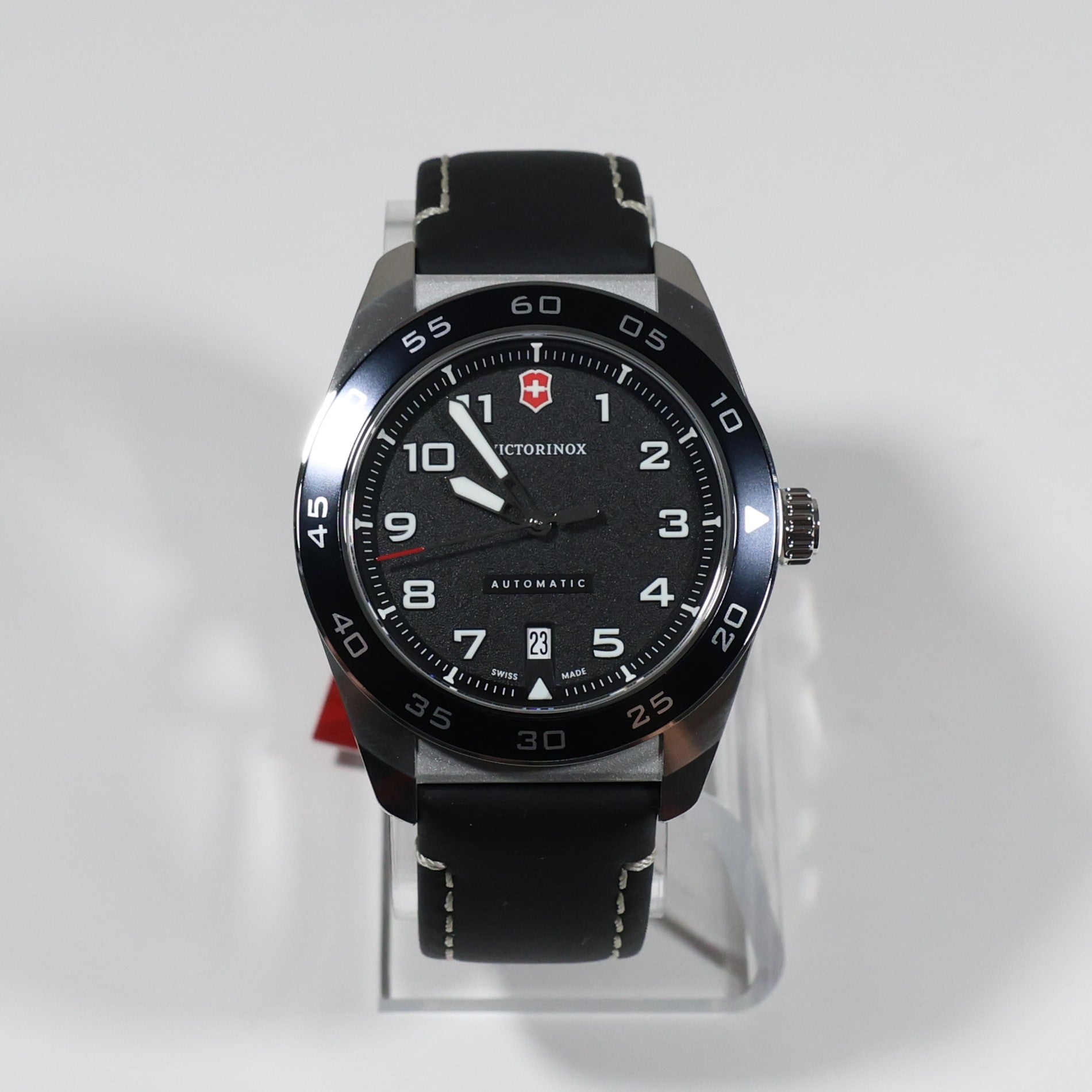 Victorinox Swiss Army Men's Automatic Black Dial Leather Strap Watch 242044