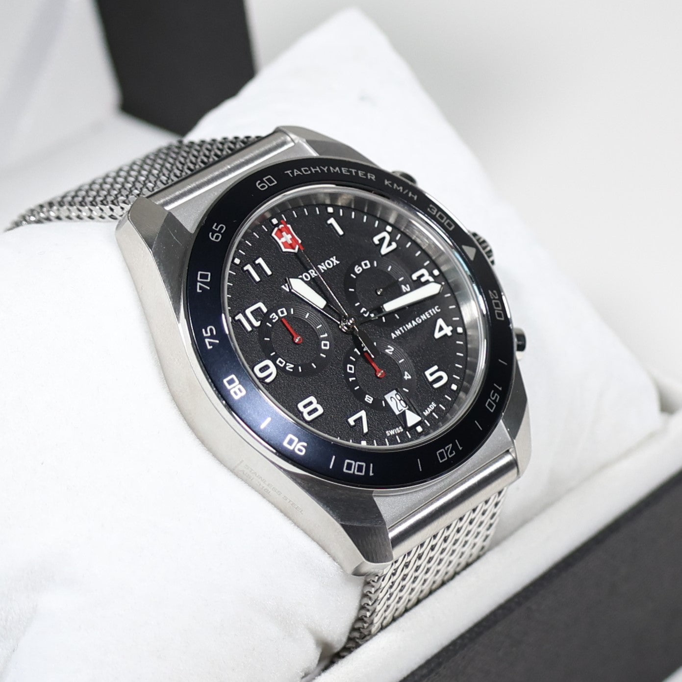 Victorinox Swiss Army Chrono Black Dial Men's Mesh Bracelet Watch 242048