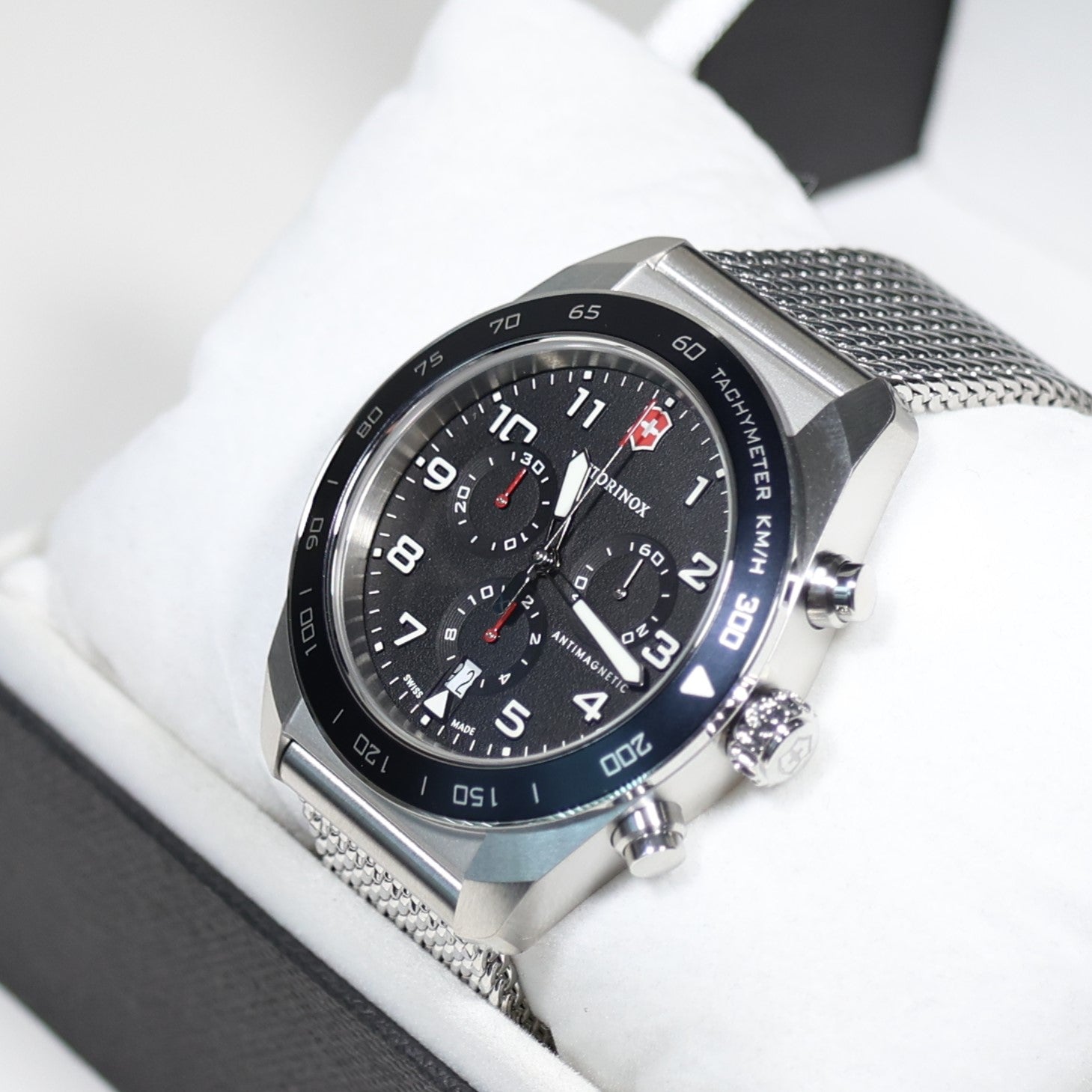 Victorinox Swiss Army Chrono Black Dial Men's Mesh Bracelet Watch 242048