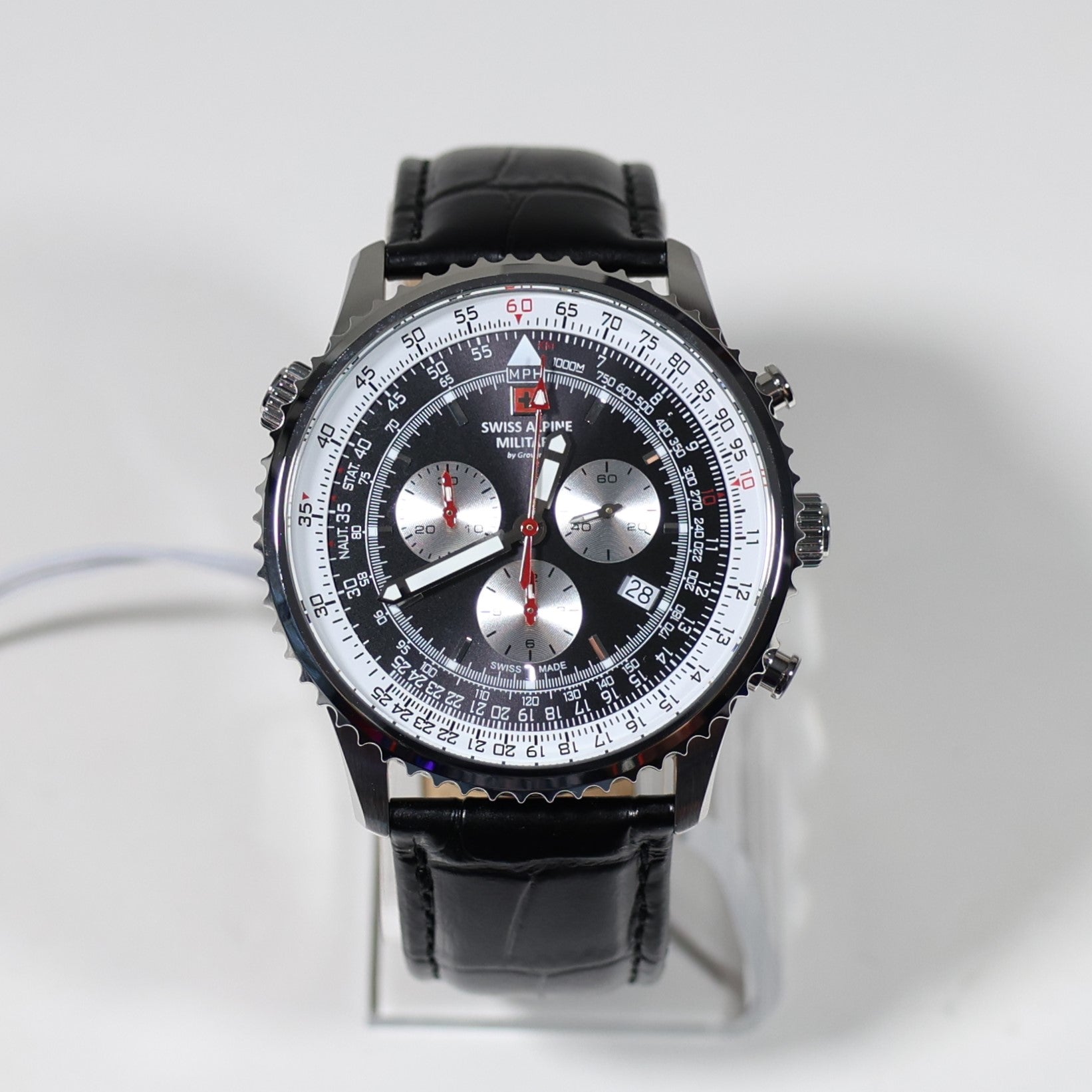 Swiss Alpine Military Black Dial Stainless Steel Chronograph Watch 7078.9537