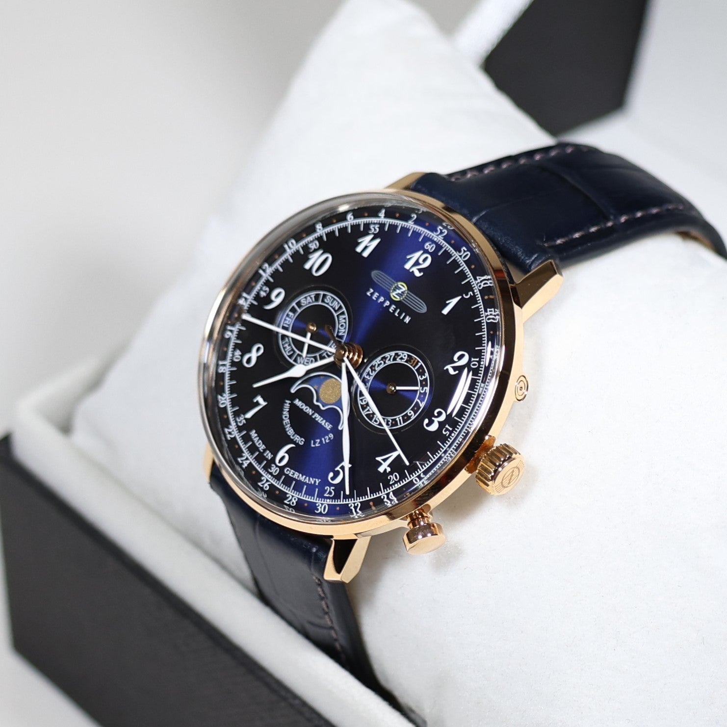 Zeppelin Hindenburg Rose Gold Tone Blue Dial Men's Watch 7038-3 LZ129