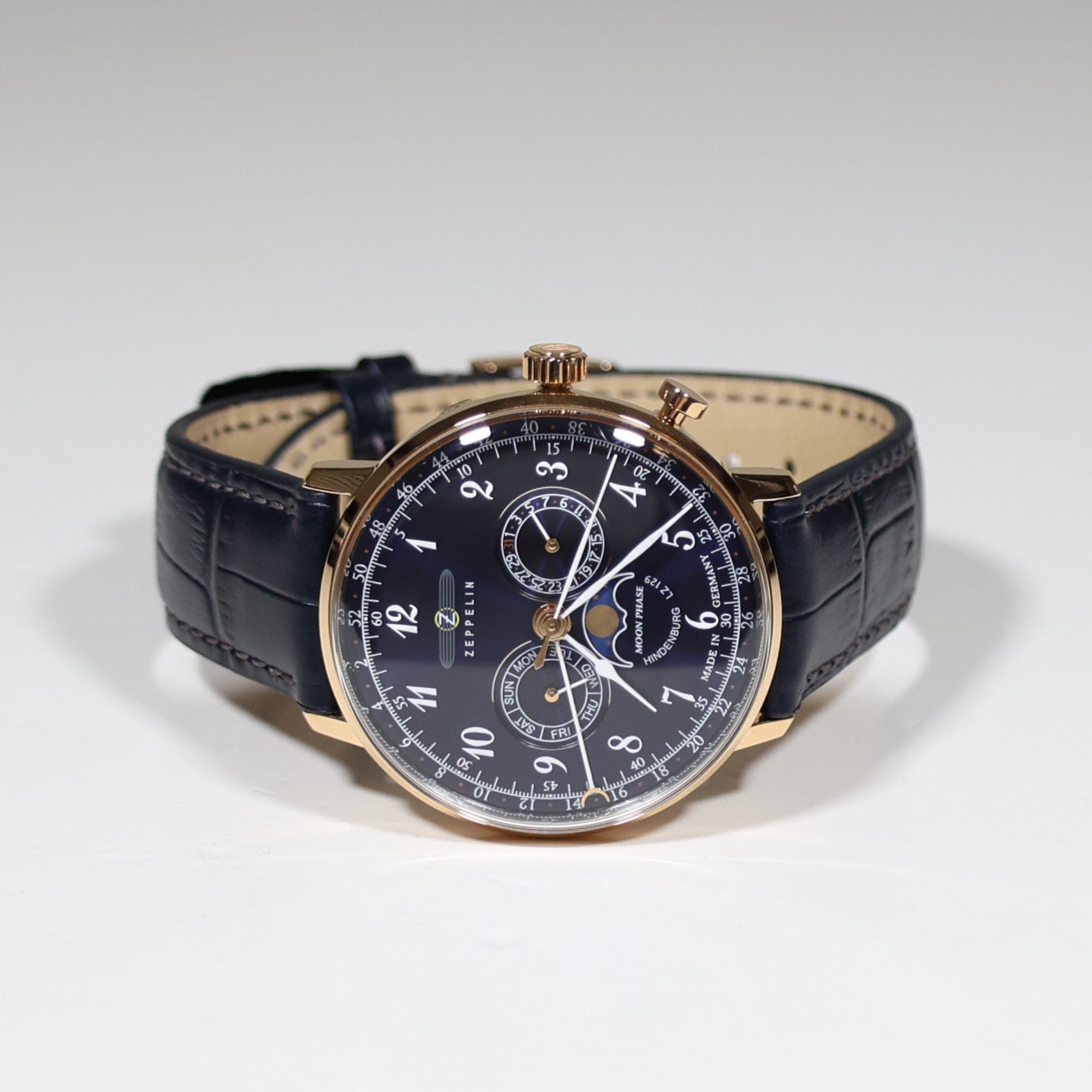 Zeppelin Hindenburg Rose Gold Tone Blue Dial Men's Watch 7038-3 LZ129