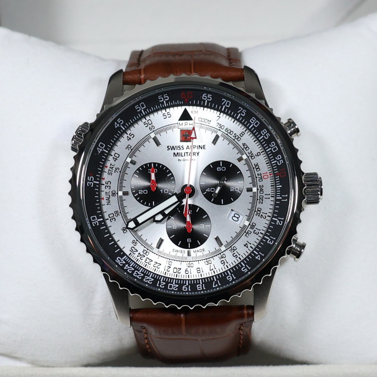 Swiss Alpine Military Silver Dial Stainless Steel Chronograph Watch 7078.9532