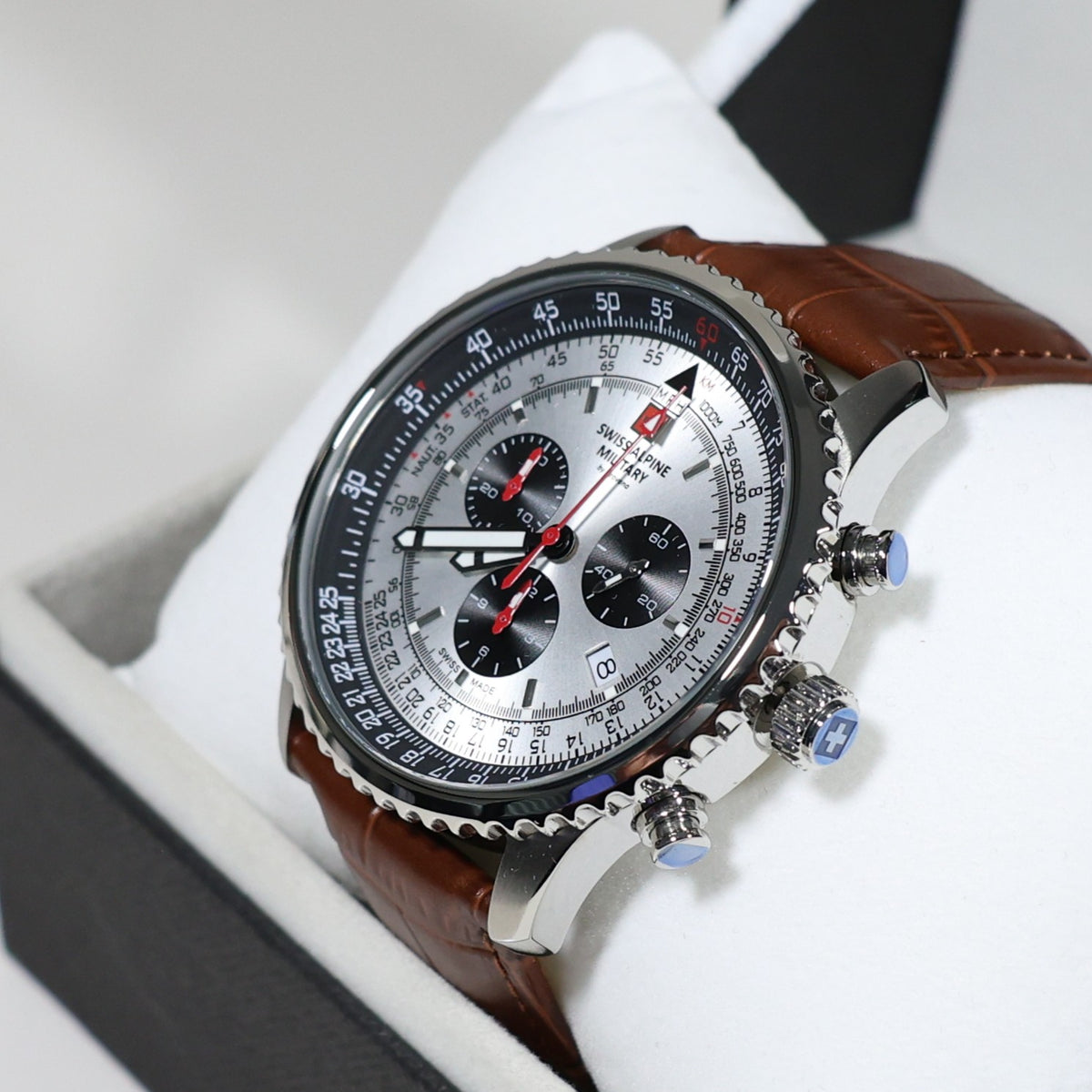 Swiss Alpine Military Silver Dial Stainless Steel Chronograph Watch 7078.9532