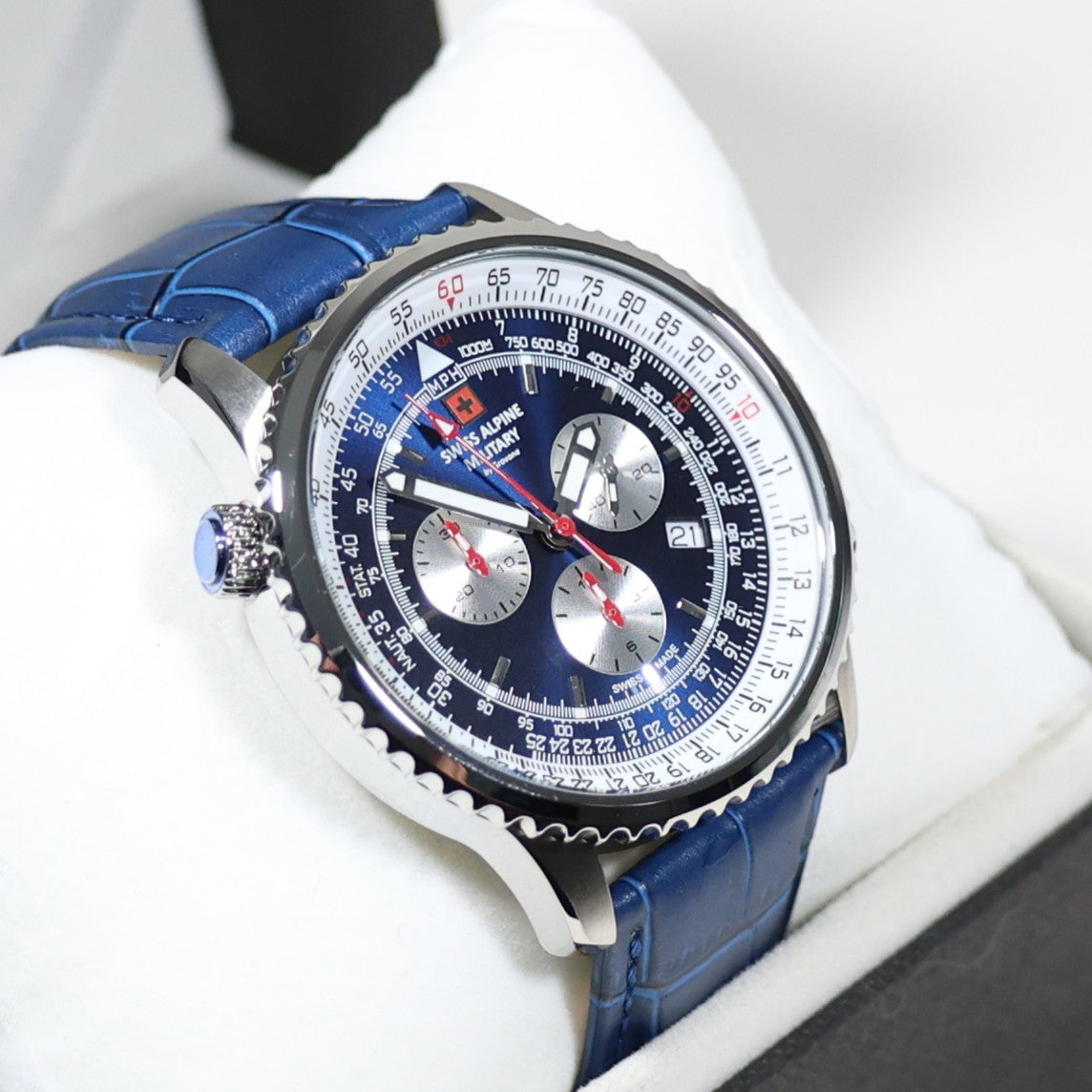 Swiss Alpine Military Blue Dial Stainless Steel Chronograph Watch 7078