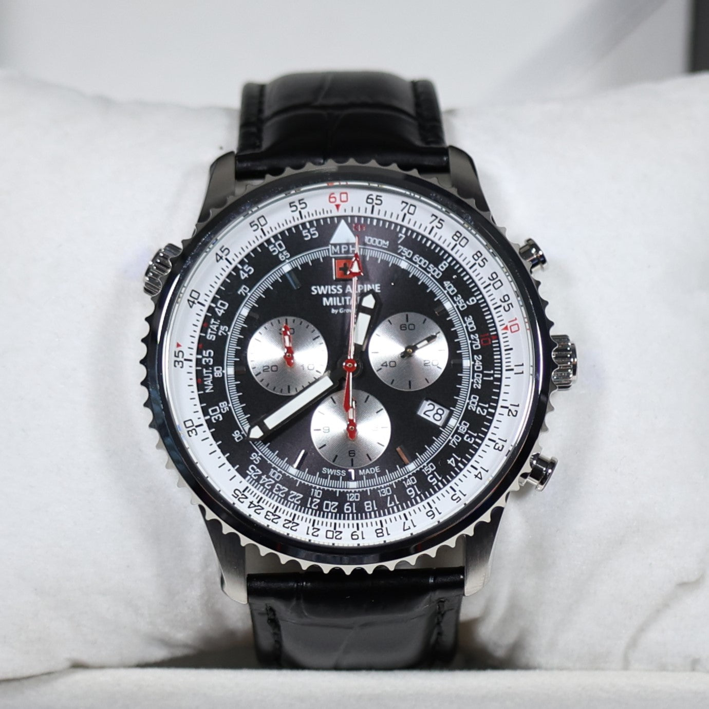 Swiss Alpine Military Black Dial Stainless Steel Chronograph Watch 7078.9537