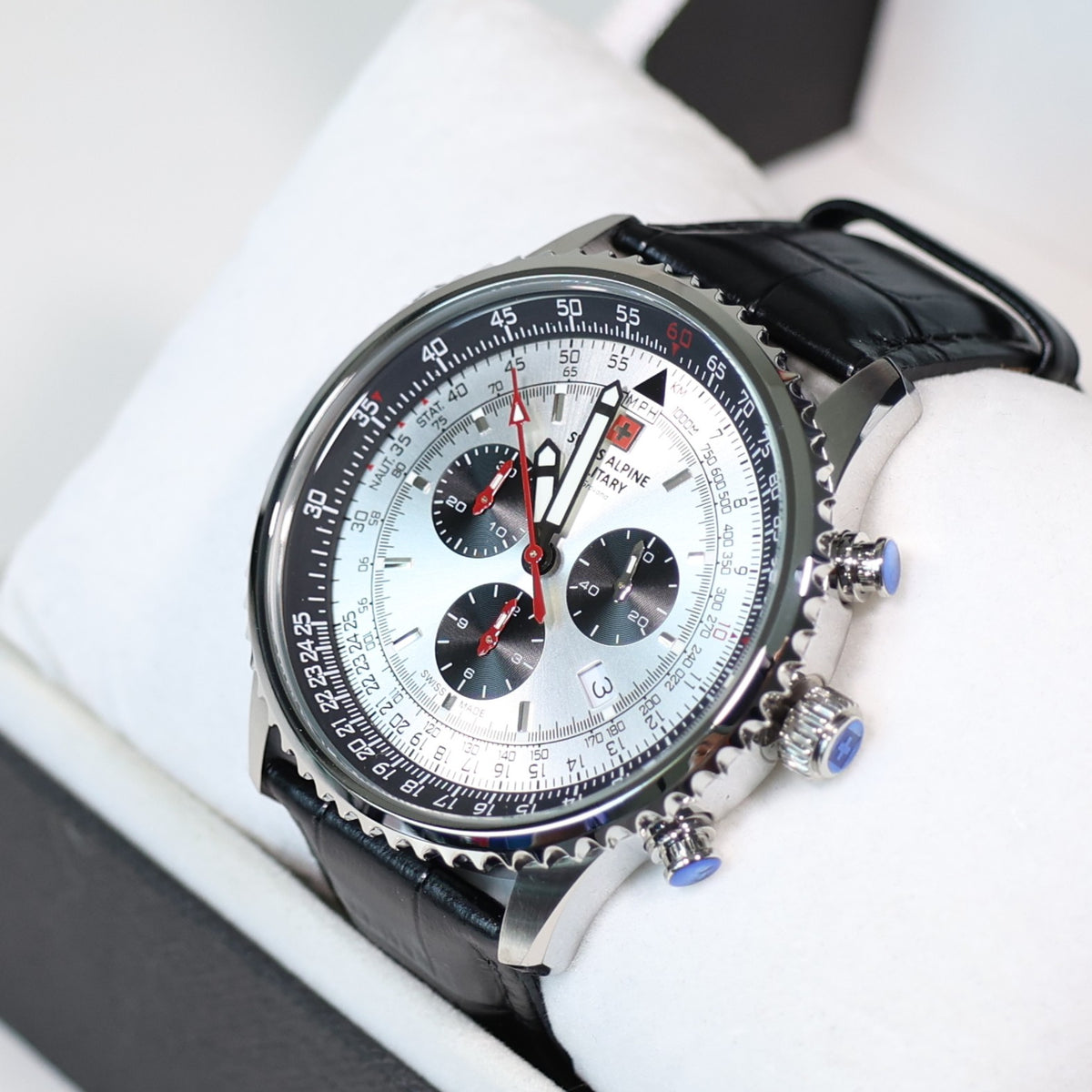 Swiss Alpine Military Silver Dial Stainless Steel Chronograph Watch 7078.9538 - Chronobuy