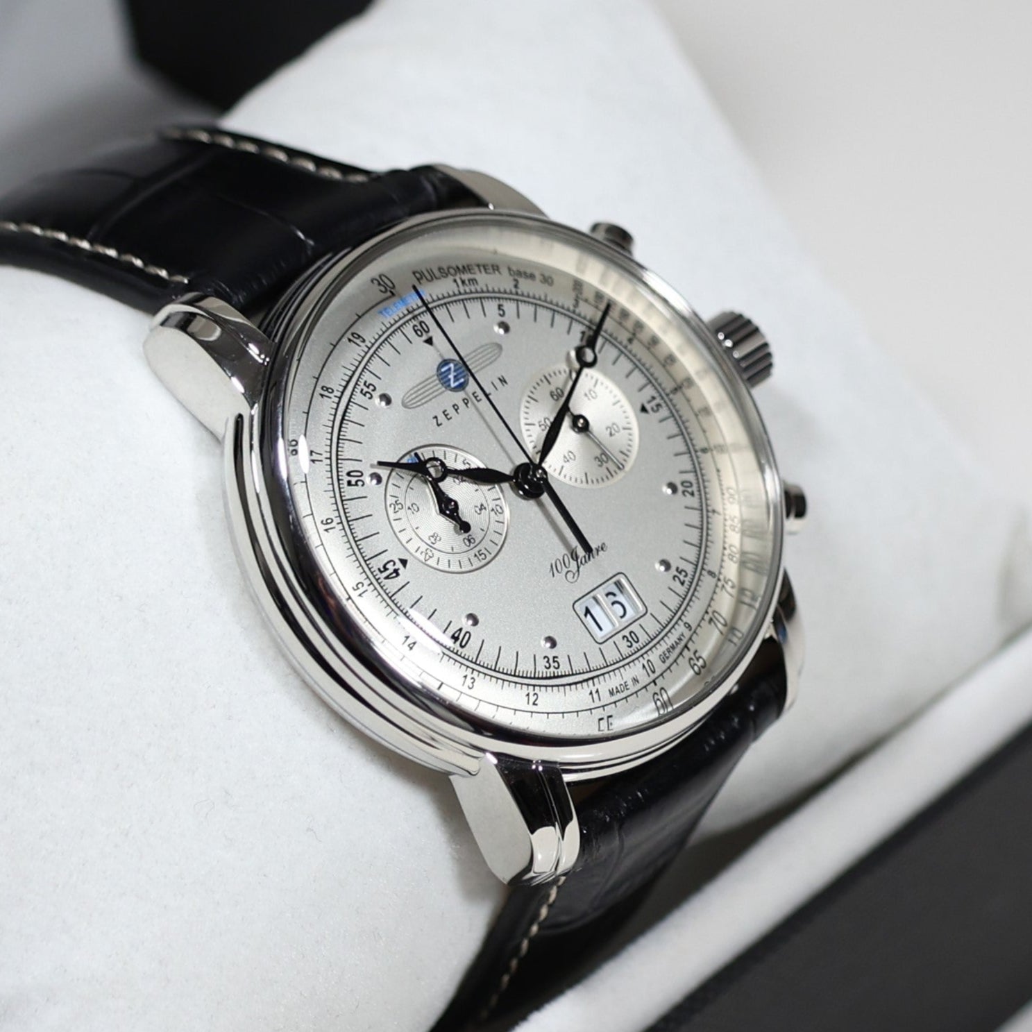 Zeppelin 100 Years Men's Chronograph Black Leather Strap Watch 7690-1