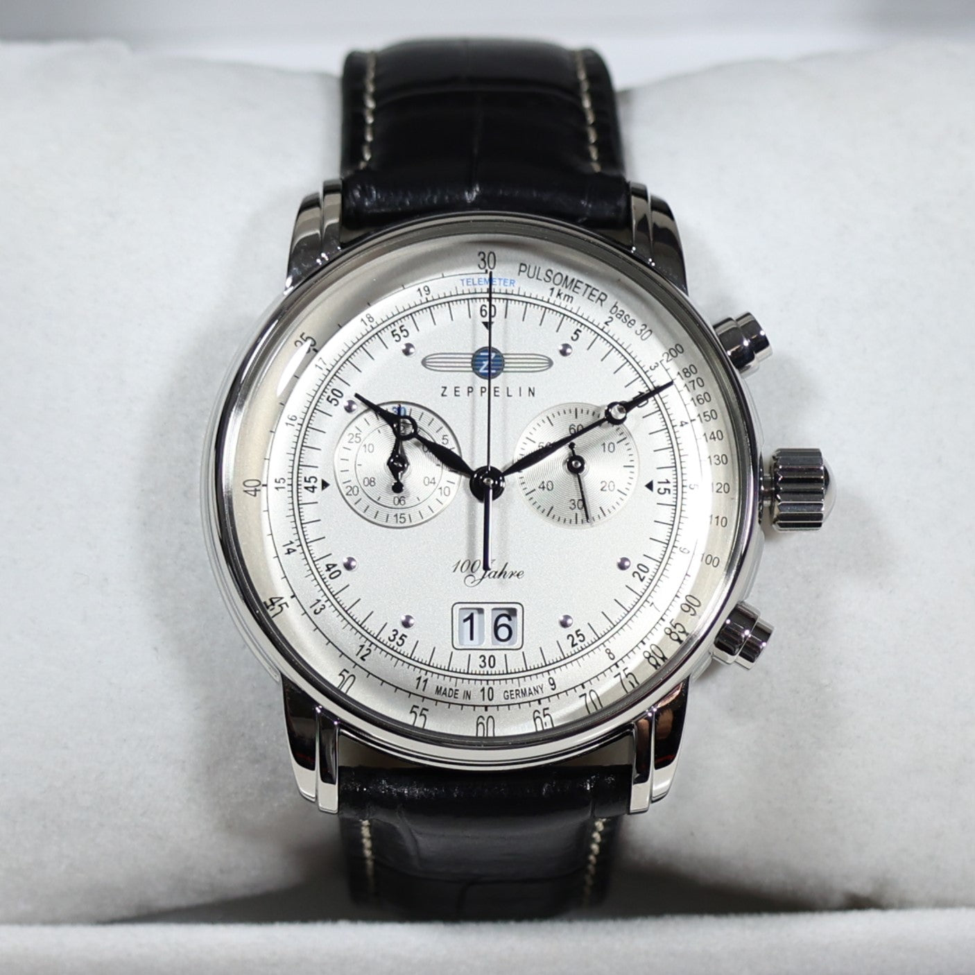 Zeppelin 100 Years Men's Chronograph Black Leather Strap Watch 7690-1