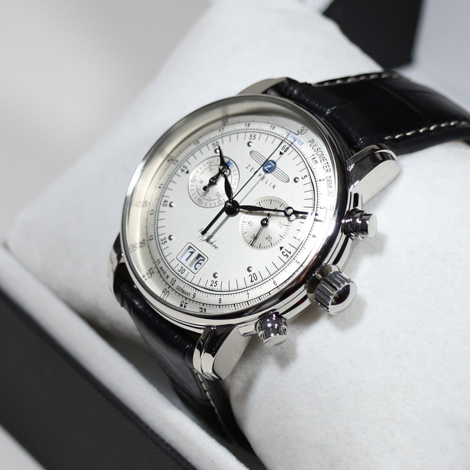 Zeppelin 100 Years Men's Chronograph Black Leather Strap Watch 7690-1