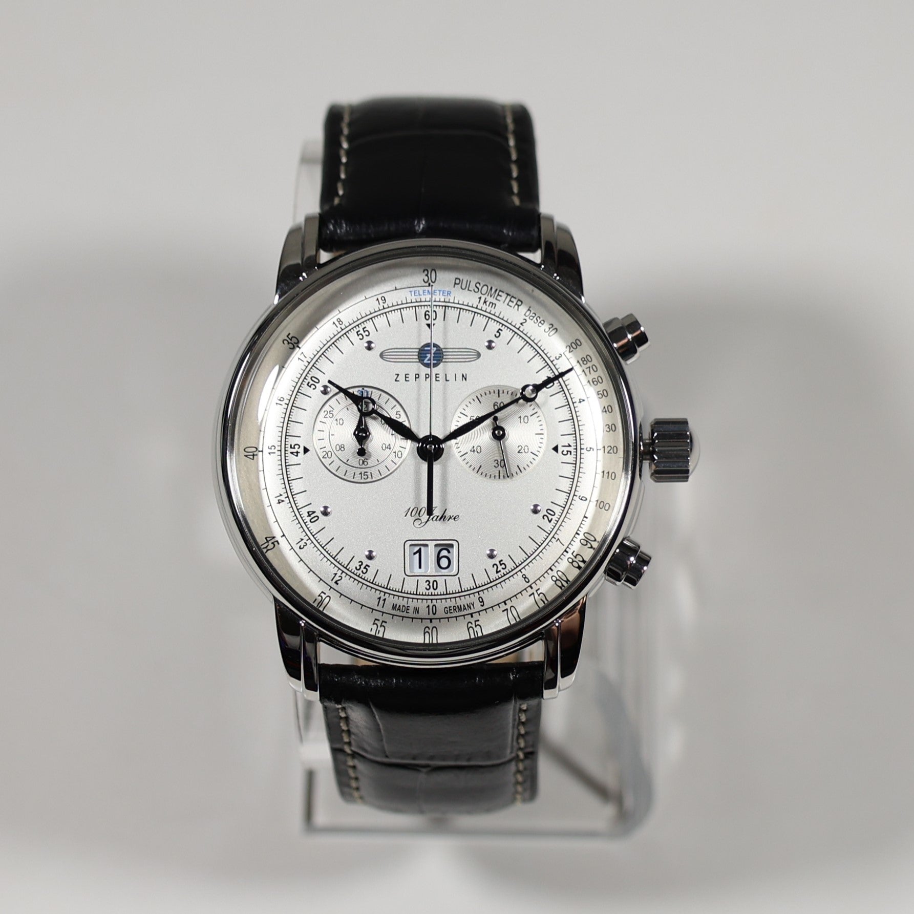 Zeppelin 100 Years Men's Chronograph Black Leather Strap Watch 7690-1