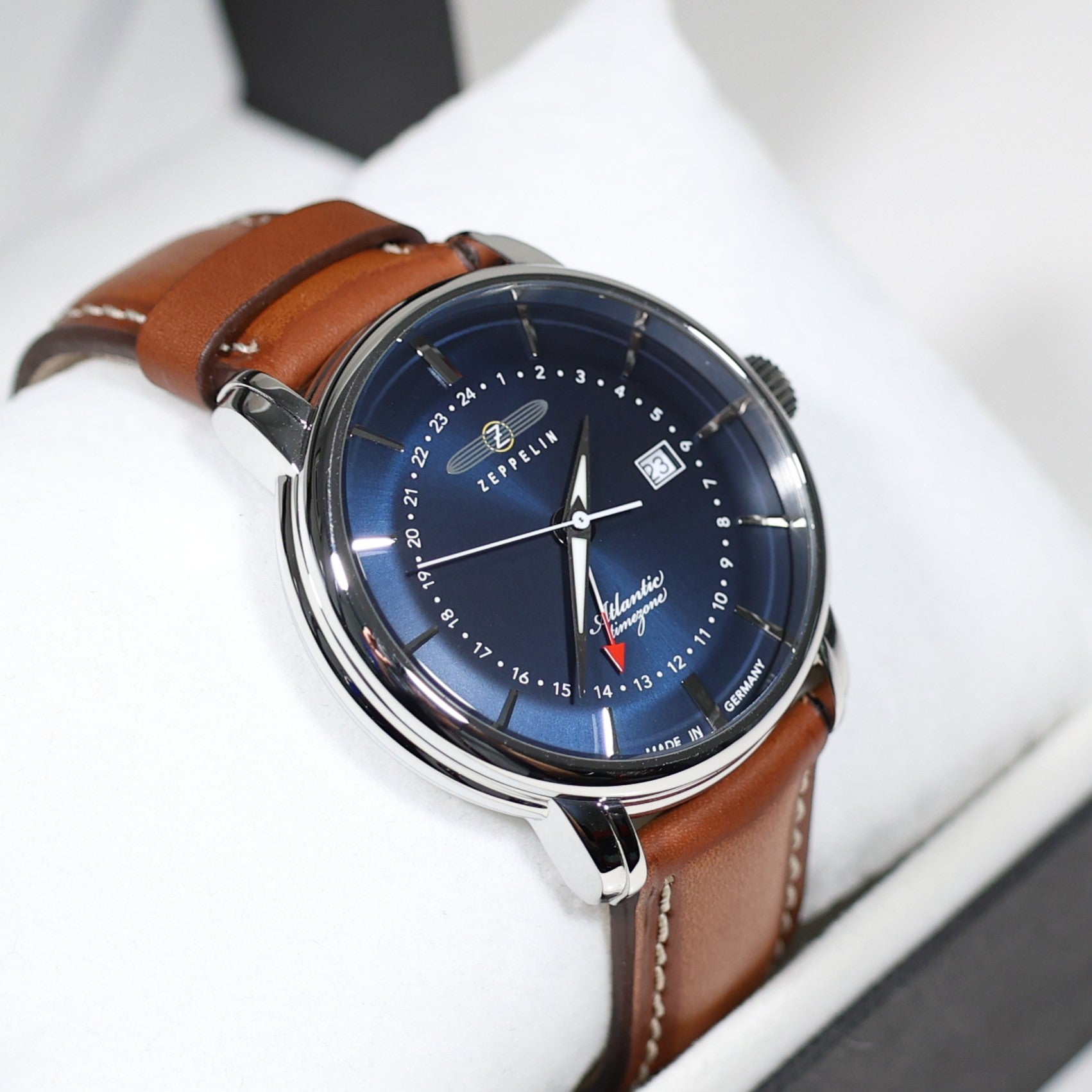 Zeppelin Men's Blue Dial GMT Atlantic Brown Leather Strap Watch 8442-3