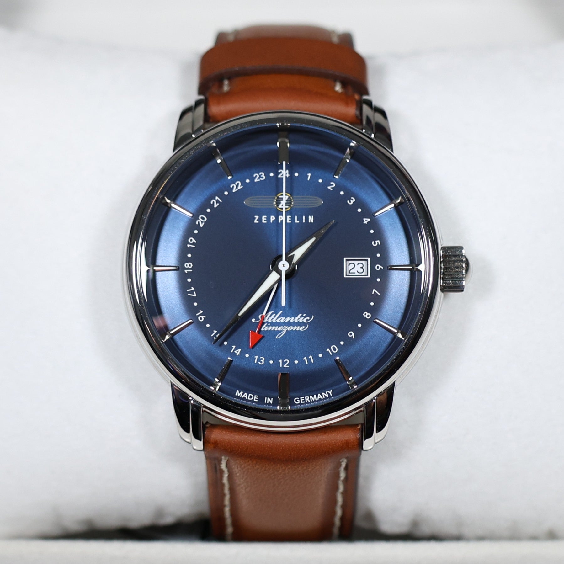 Zeppelin Men's Blue Dial GMT Atlantic Brown Leather Strap Watch 8442-3