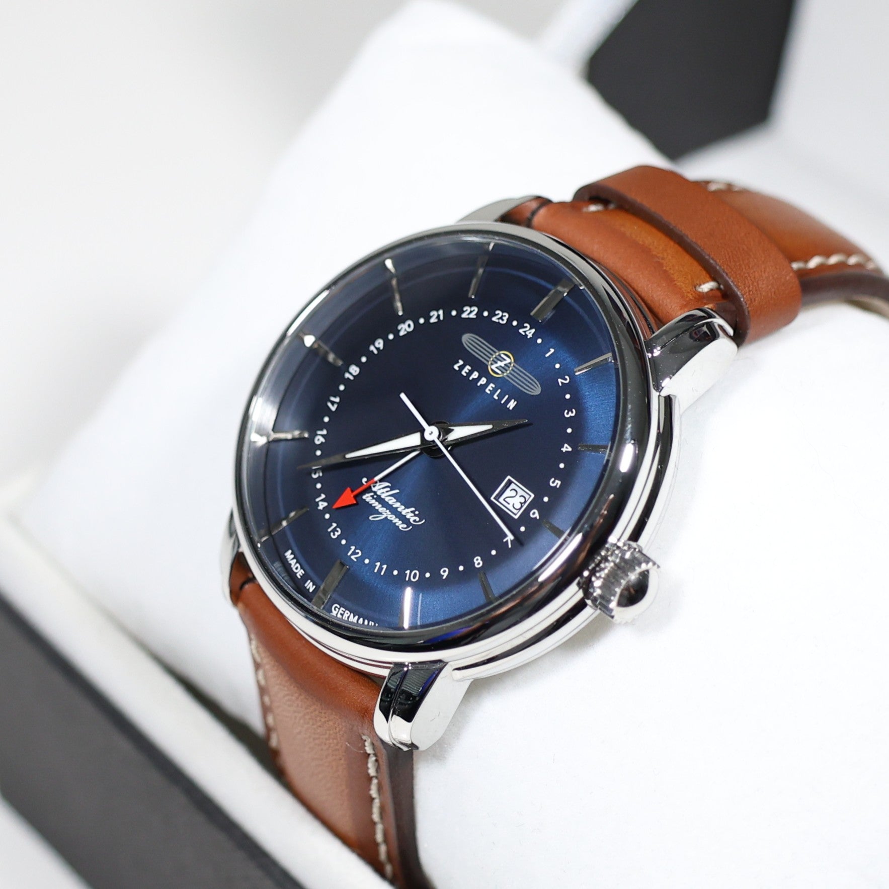 Zeppelin Men's Blue Dial GMT Atlantic Brown Leather Strap Watch 8442-3