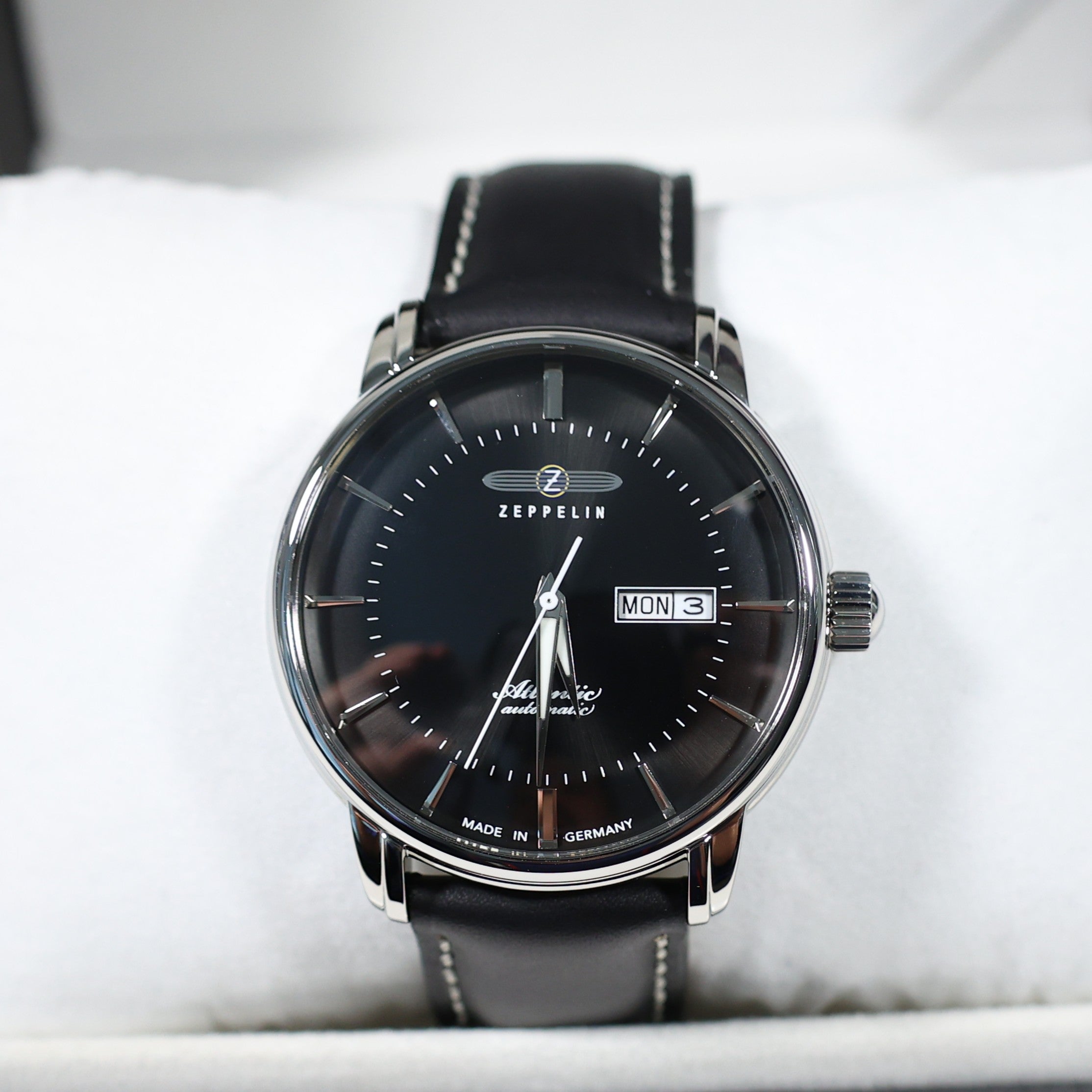 Zeppelin Atlantic Automatic Black Dial Black Leather Strap Men's Watch 8466-2