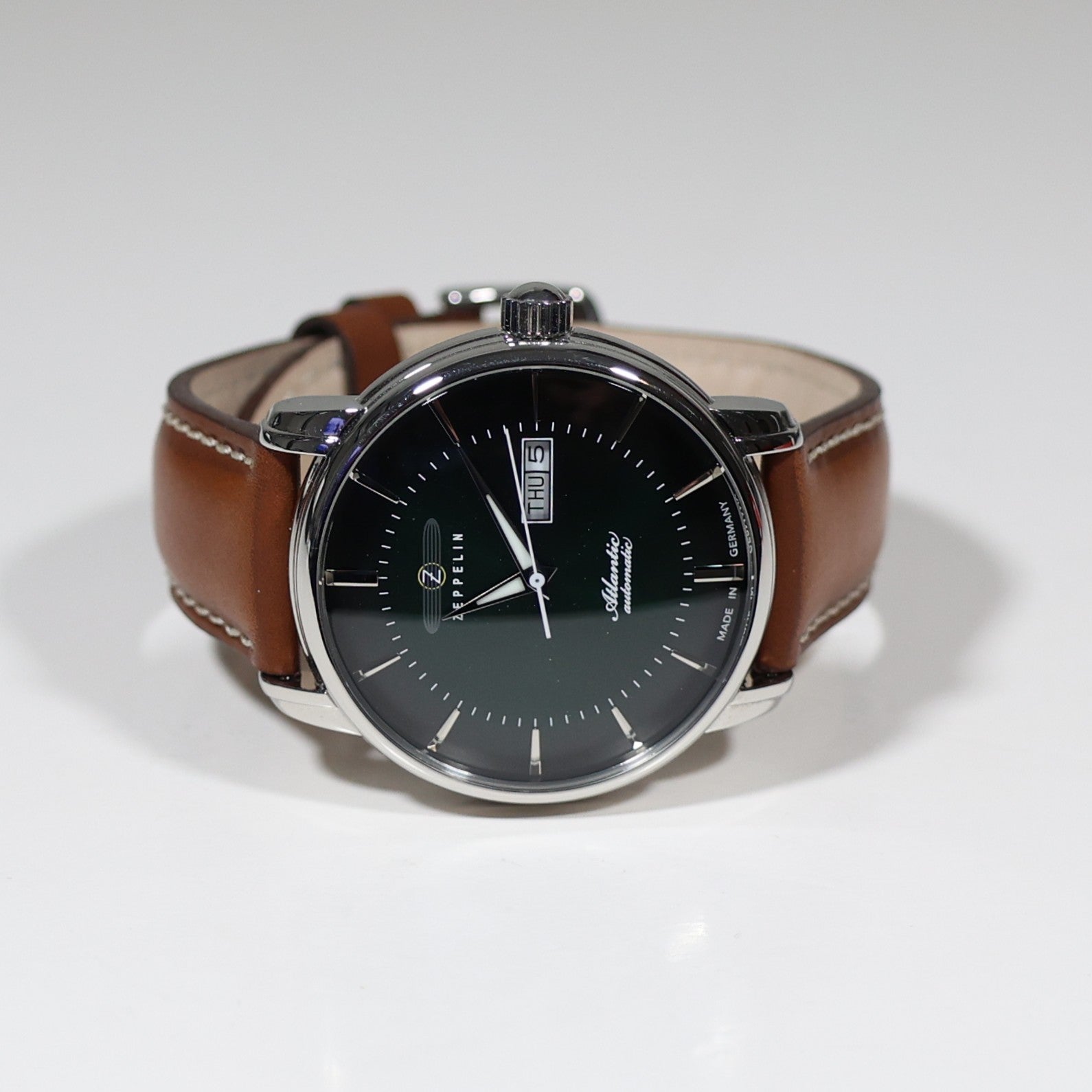Zeppelin Atlantic Automatic Green Dial Black Leather Strap Men's Watch 8466-4 - Chronobuy
