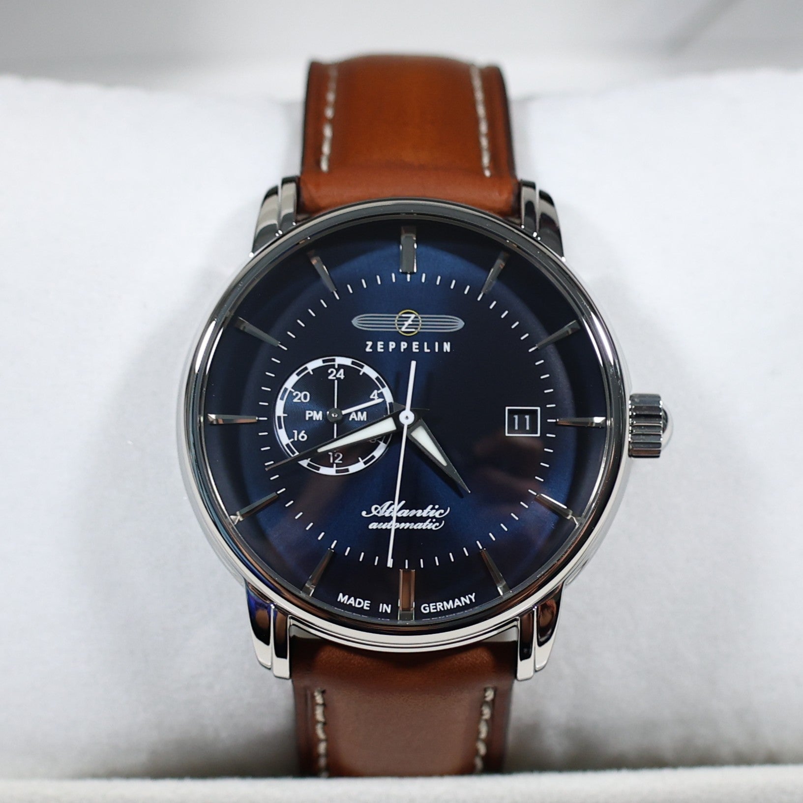 Zeppelin Atlantic Automatic Blue Dial Brown Leather Strap Men's Watch 8470-3