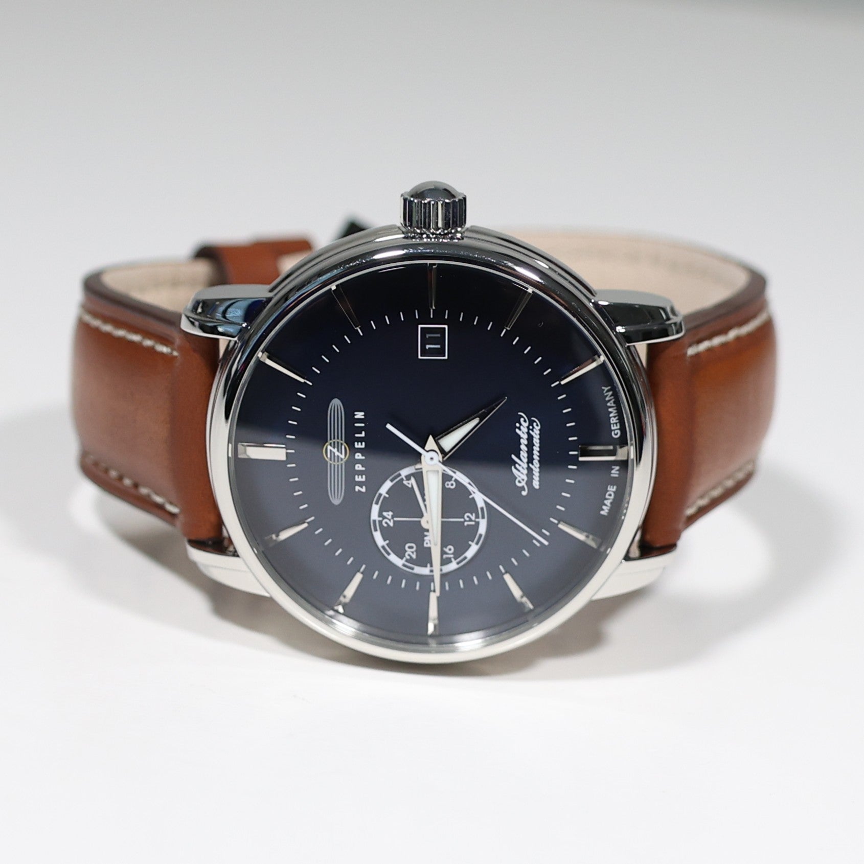 Zeppelin Atlantic Automatic Blue Dial Brown Leather Strap Men's Watch 8470-3