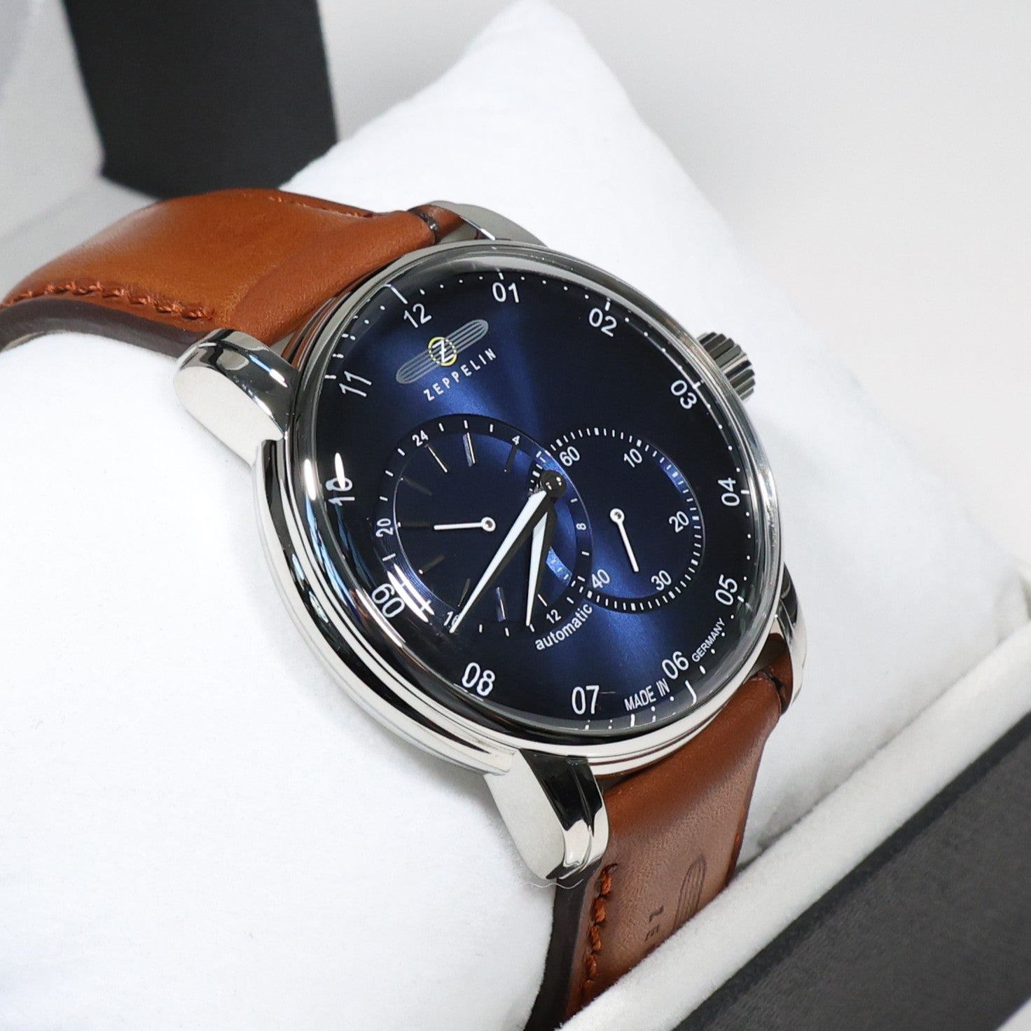 Zeppelin Captains Line Men's Automatic Blue Dial Brown Leather Strap Watch