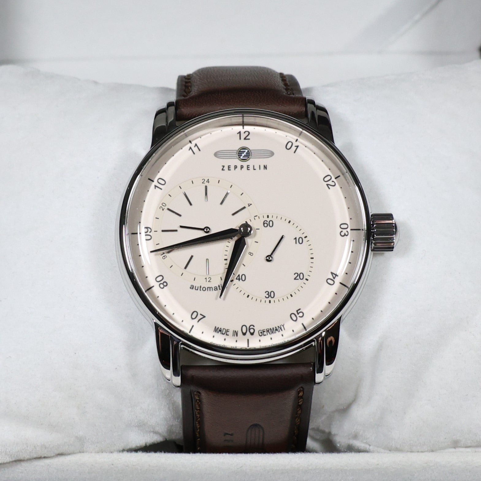 Zeppelin Captains Line Men's Automatic Cream Dial Brown Leather Strap Watch 8662-5