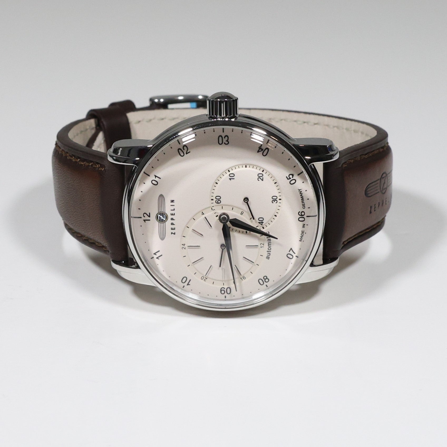 Zeppelin Captains Line Men's Automatic Cream Dial Brown Leather Strap Watch 8662-5