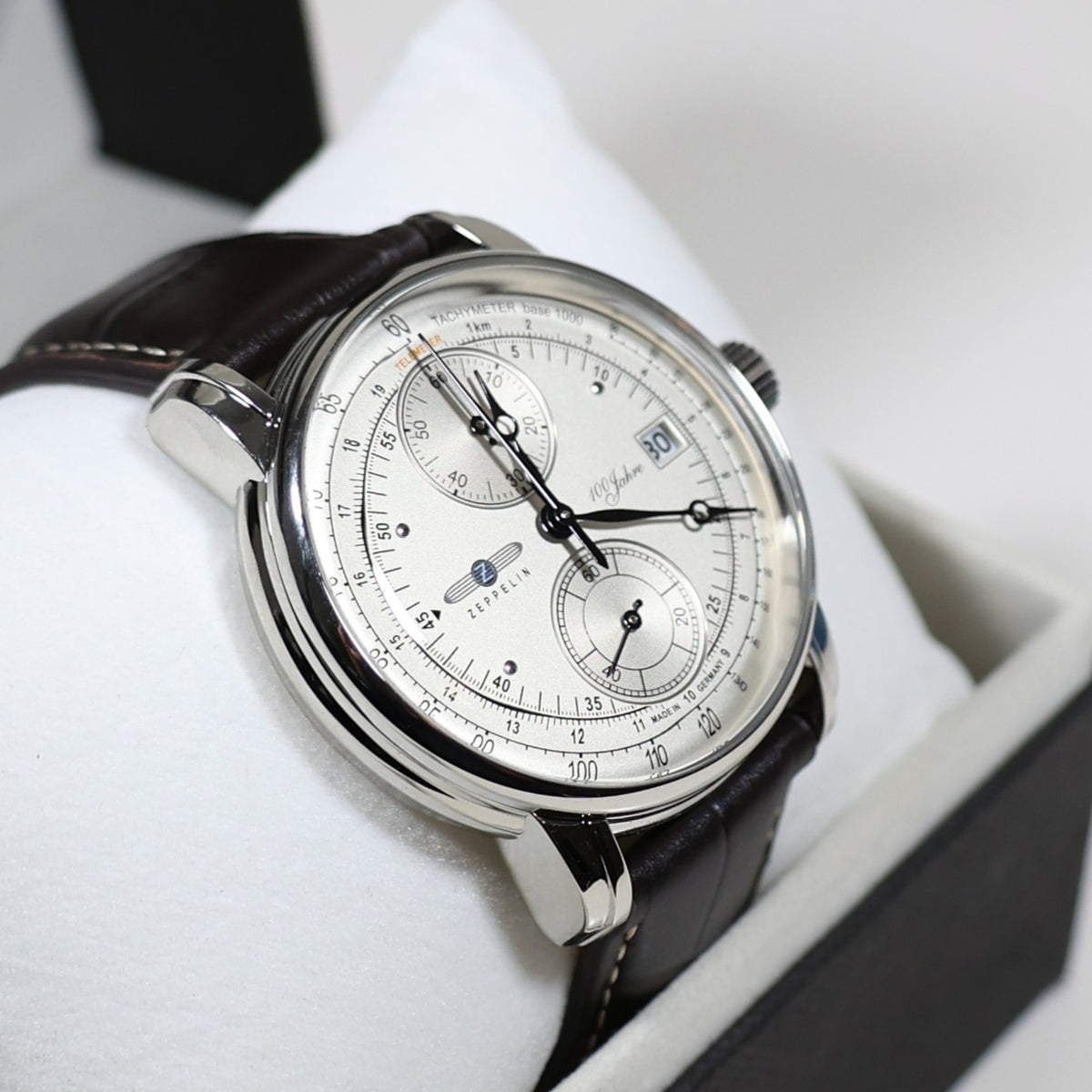 Zeppelin 8670-1 100 Years Men's Silver Dial Stainless Steel Leather Strap Watch