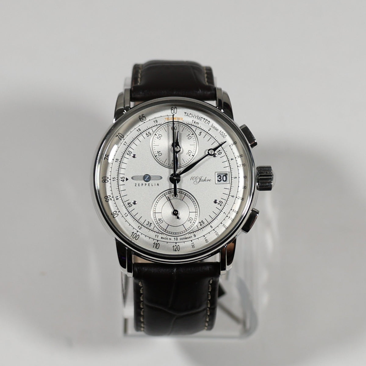 Zeppelin 8670-1 100 Years Men's Silver Dial Stainless Steel Leather Strap Watch