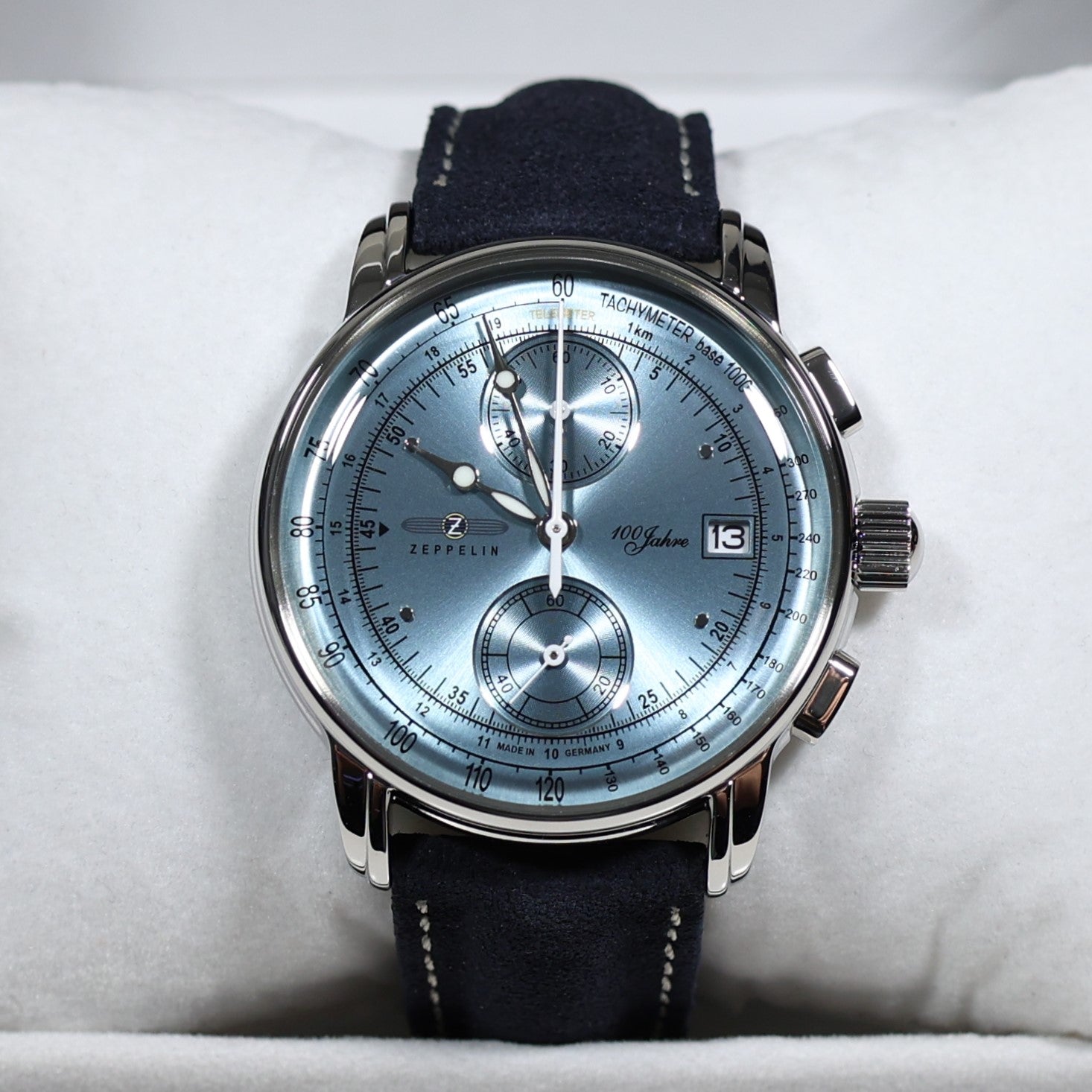 Zeppelin 8670-4 100 Years Men's Blue Dial Stainless Steel Leather Strap Watch