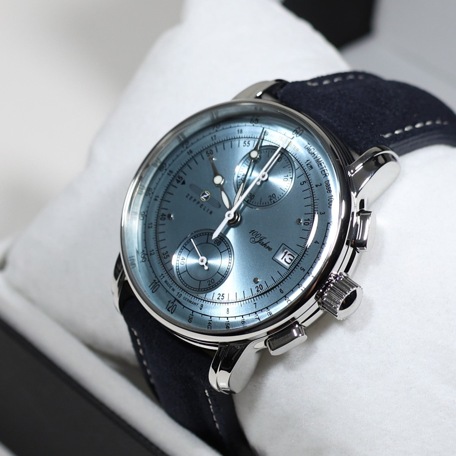 Zeppelin 8670-4 100 Years Men's Blue Dial Stainless Steel Leather Strap Watch