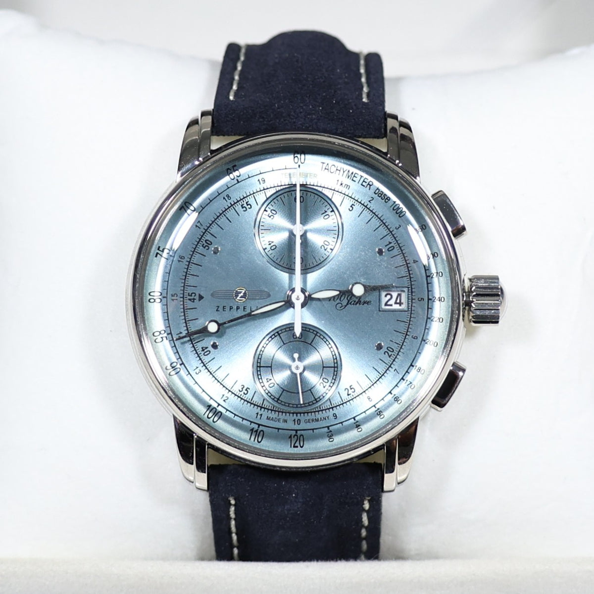 Zeppelin 8670-4 100 Years Men's Blue Dial Stainless Steel Leather Strap Watch - Chronobuy
