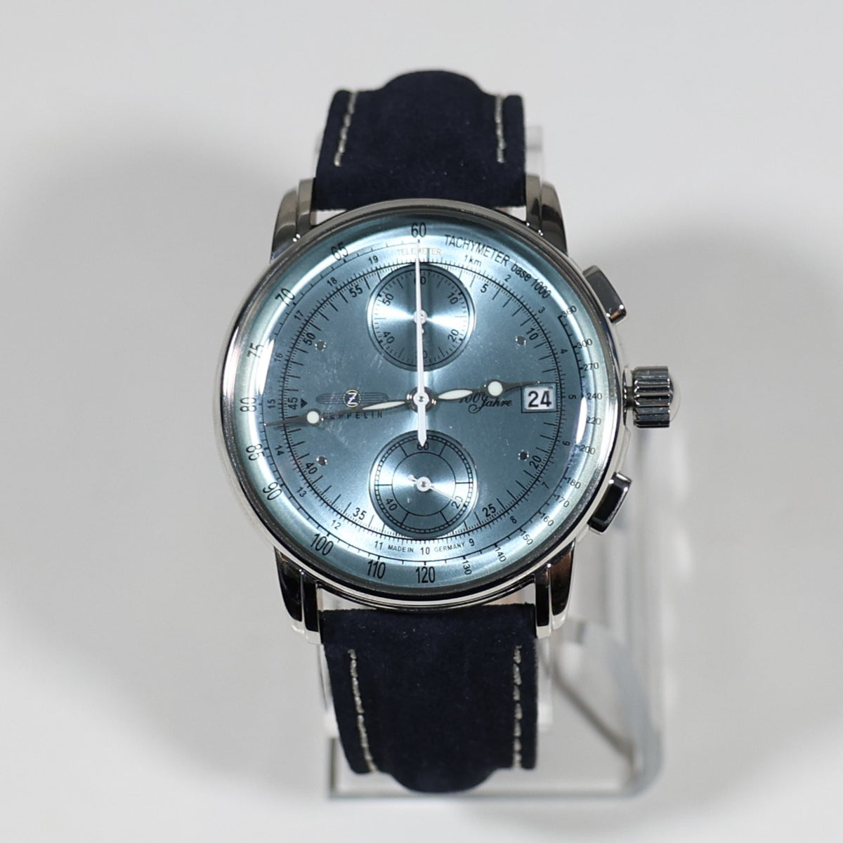 Zeppelin 8670-4 100 Years Men's Blue Dial Stainless Steel Leather Strap Watch - Chronobuy