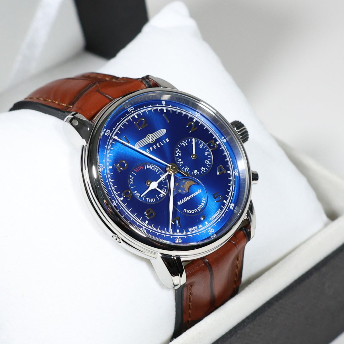 Zeppelin Mediterranee Blue Dial Quartz Moon Phase Men's Watch 9636-3 - Chronobuy