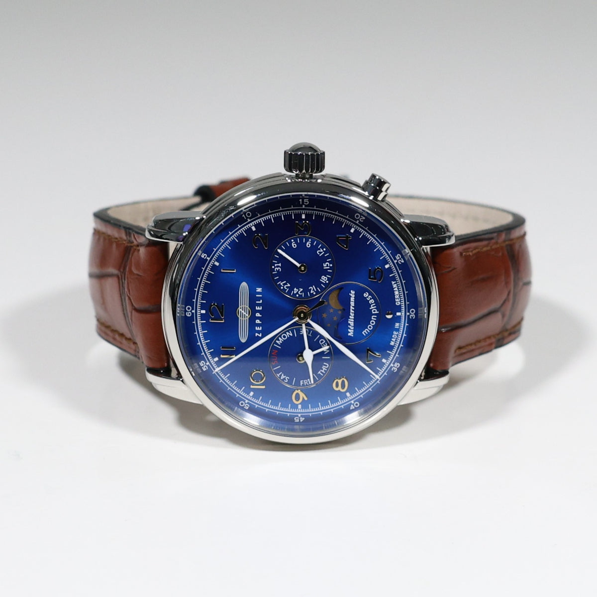 Zeppelin Mediterranee Blue Dial Quartz Moon Phase Men's Watch 9636-3 - Chronobuy