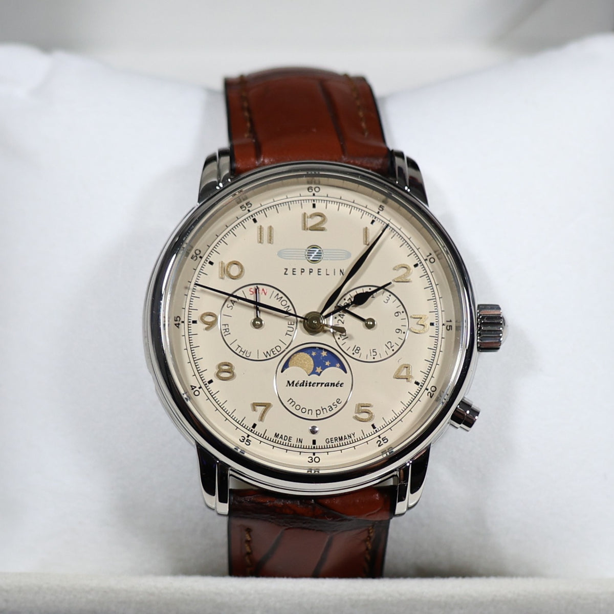 Zeppelin Mediterranee Men's Moon Phase Cream Dial Watch 9636-5