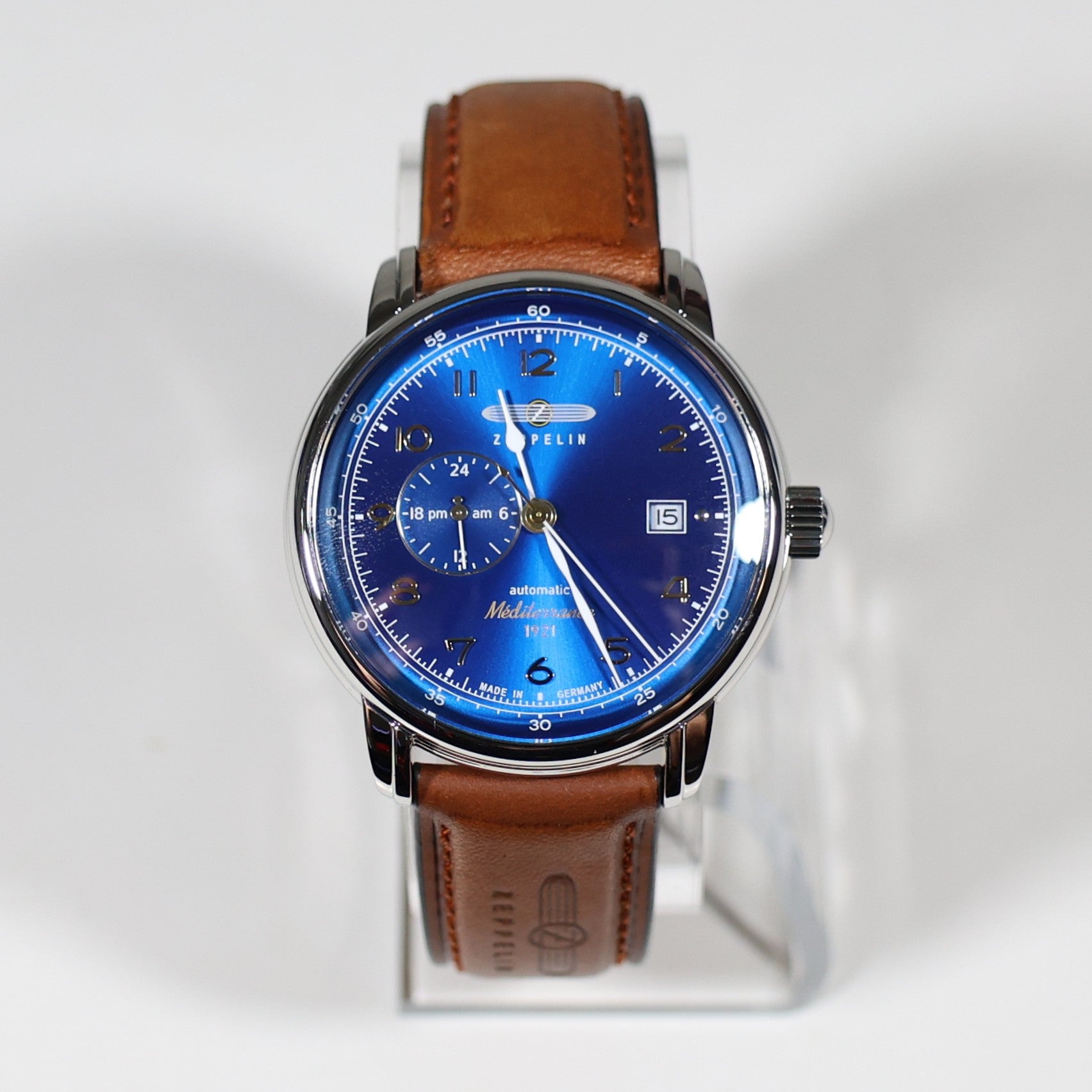 Zeppelin Mediterranee Blue Dial Brown Strap Automatic Men's Watch 9668-3