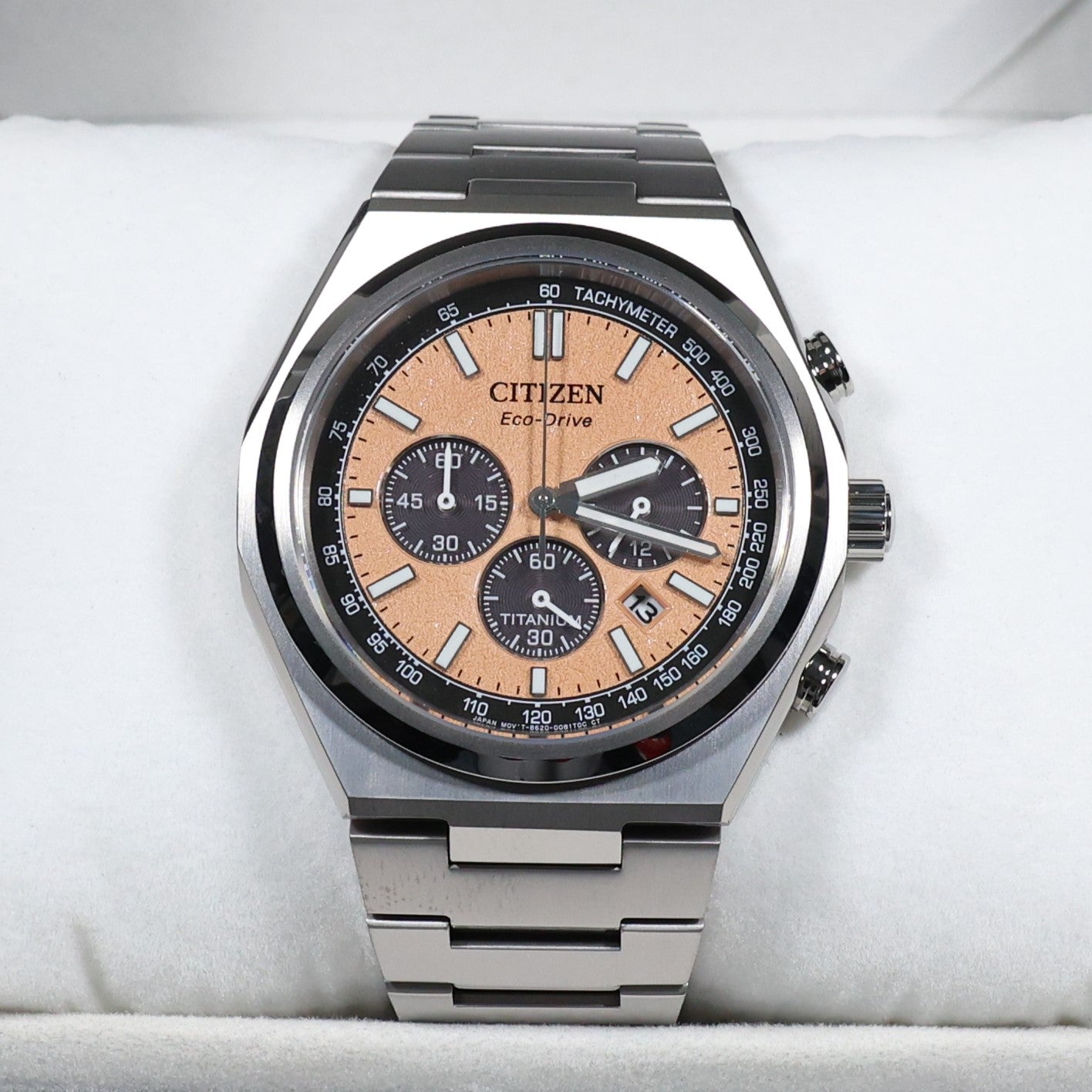 Citizen Zenshin Super Titanium Men's Salmon Dial Chronograph Watch CA4610-85Z