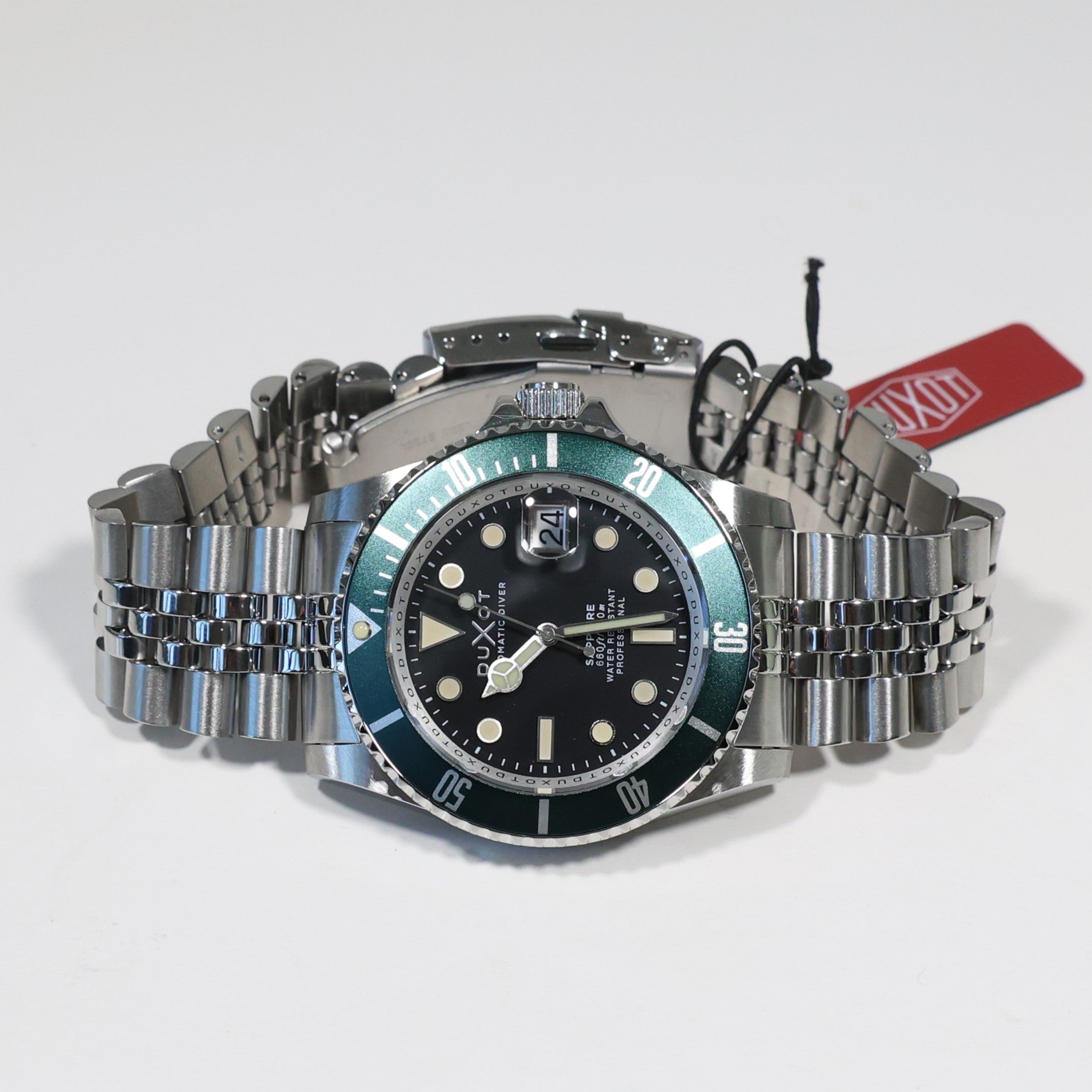 Duxot Atlanctica Men's Stainless Steel Green Bezel Automatic Watch DX-2057-33