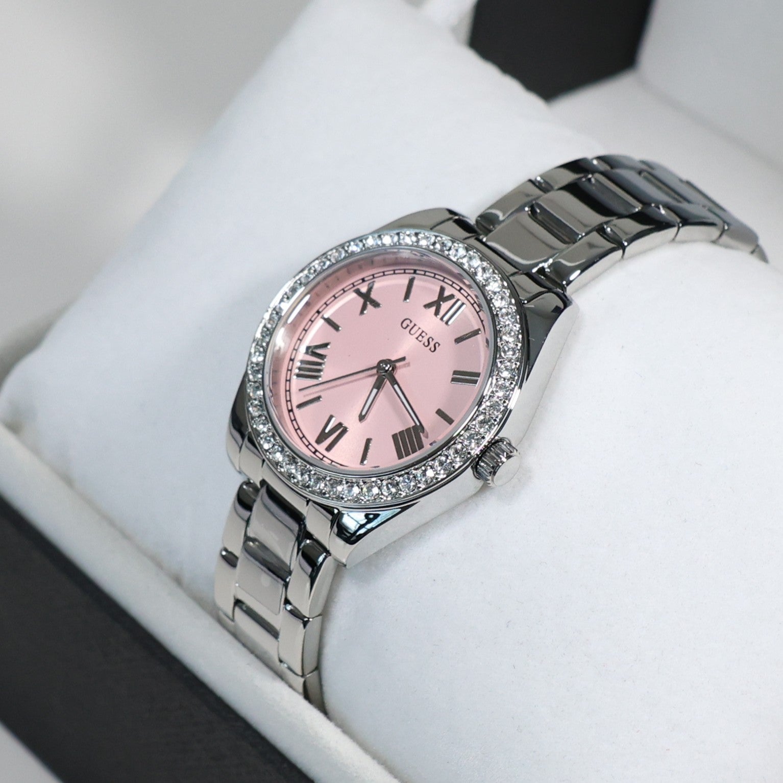 Guess Women's Pink Dial Crystal Bezel Stainless Steel Watch GW0841L4