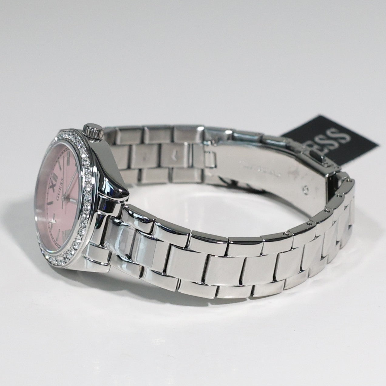 Guess Women's Pink Dial Crystal Bezel Stainless Steel Watch GW0841L4