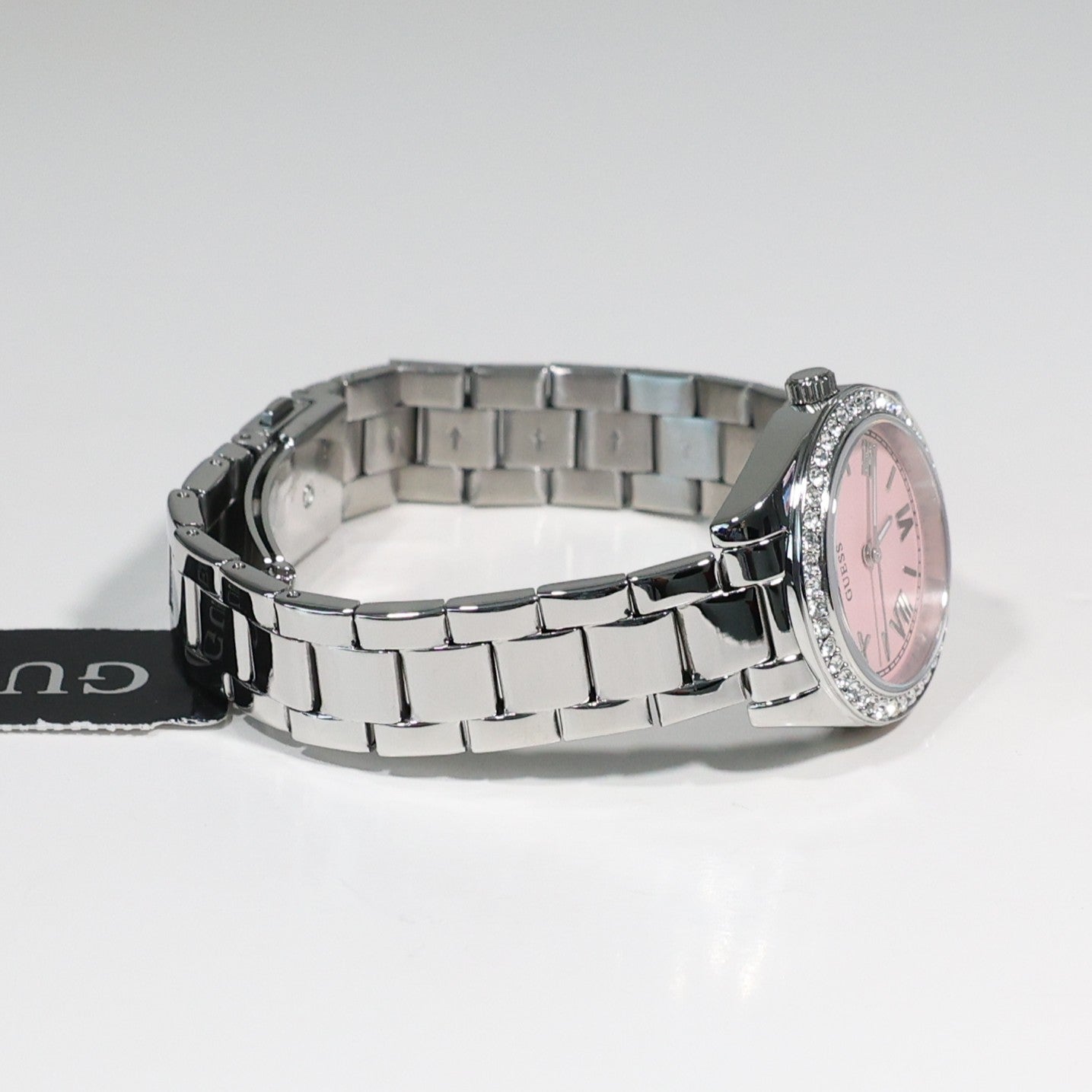 Guess Women's Pink Dial Crystal Bezel Stainless Steel Watch GW0841L4