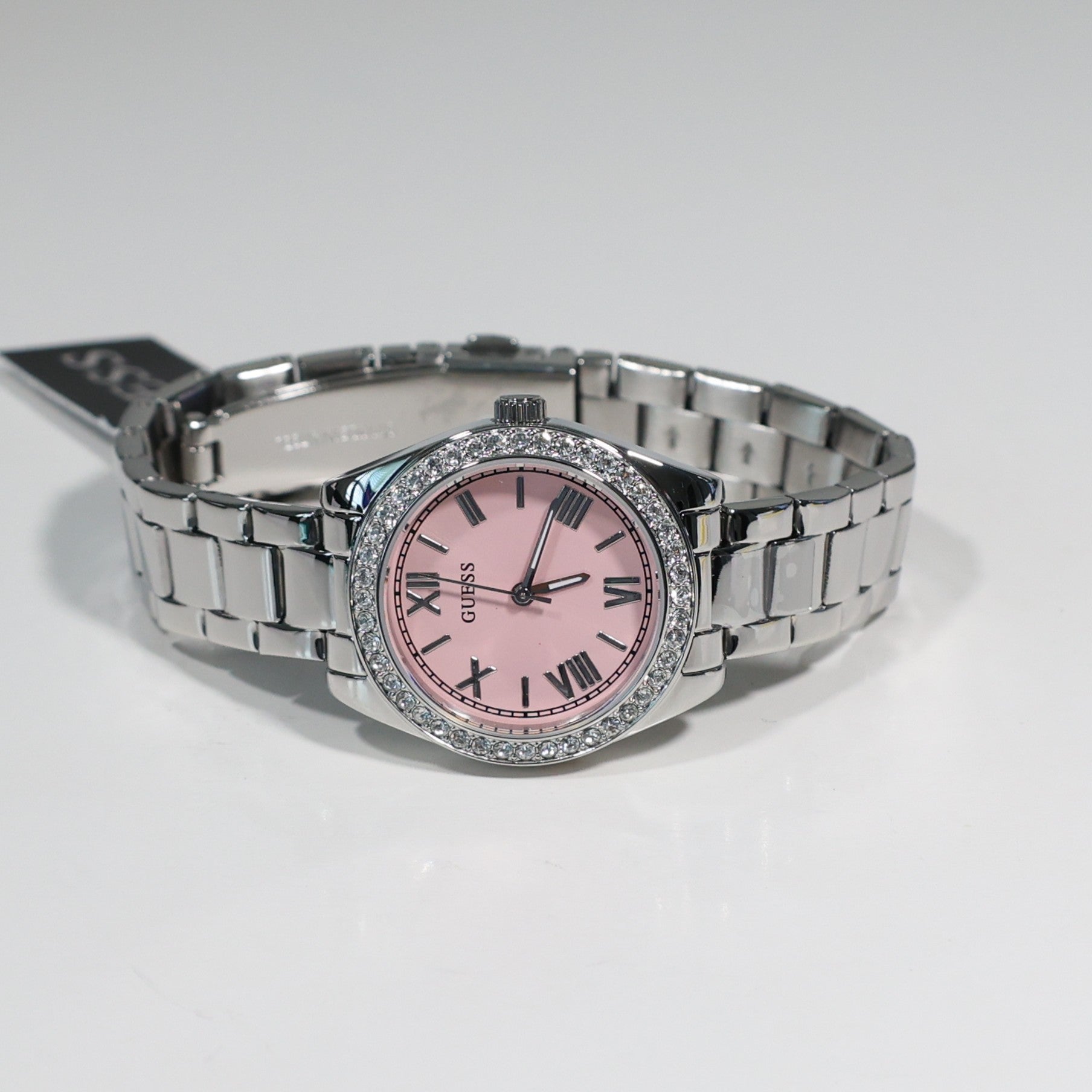 Guess Women's Pink Dial Crystal Bezel Stainless Steel Watch GW0841L4